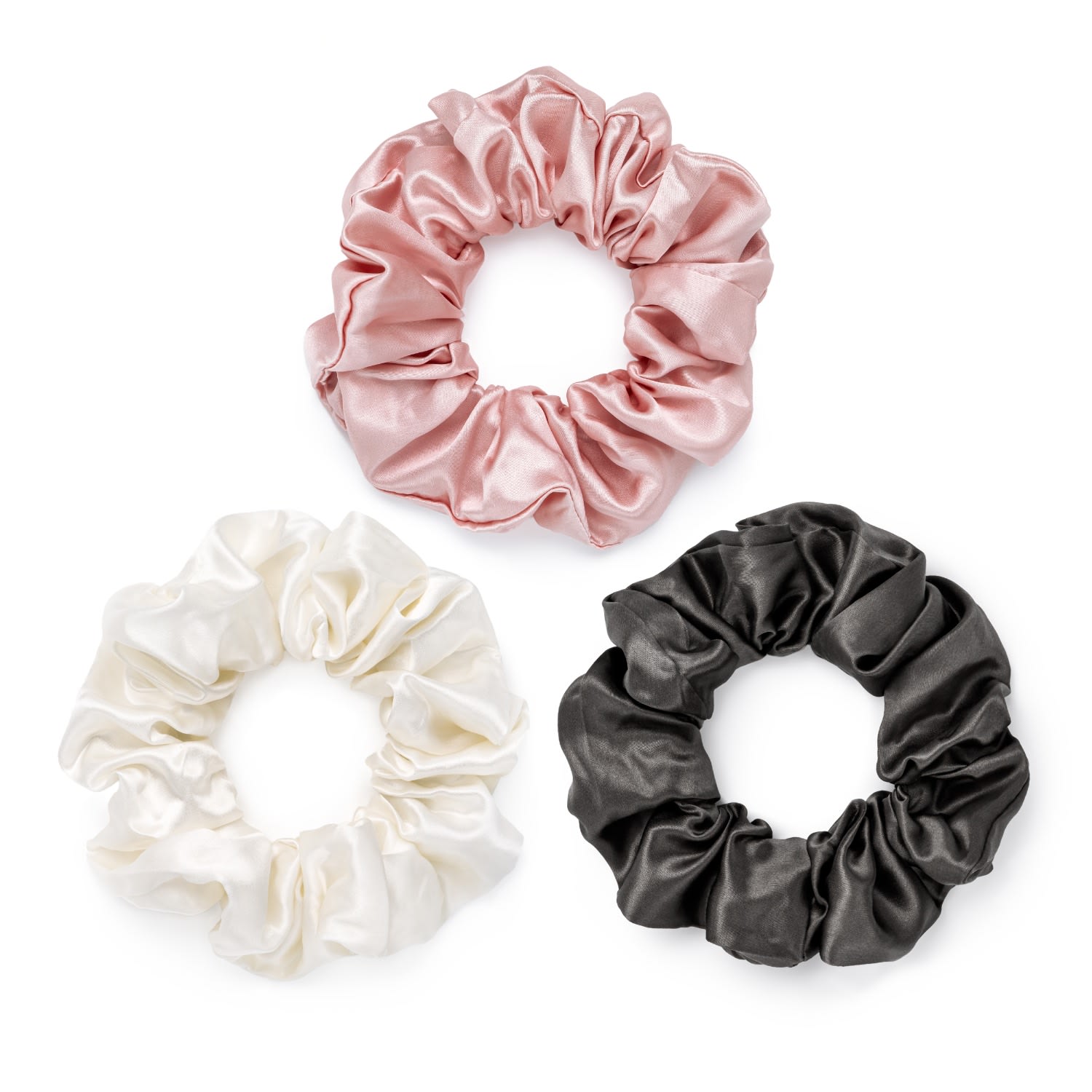 Women’s Grey / White / Pink Pack Of 3 Silk Scrunchies - Grey, Pink & White Silk Works London