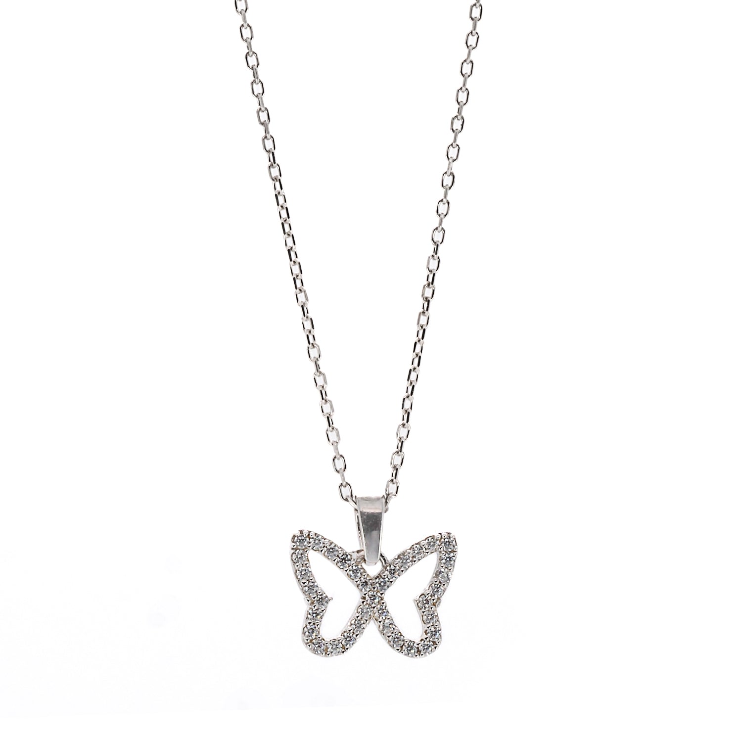 Women’s Silver Sparkly Butterfly Necklace - Silver Ebru Jewelry