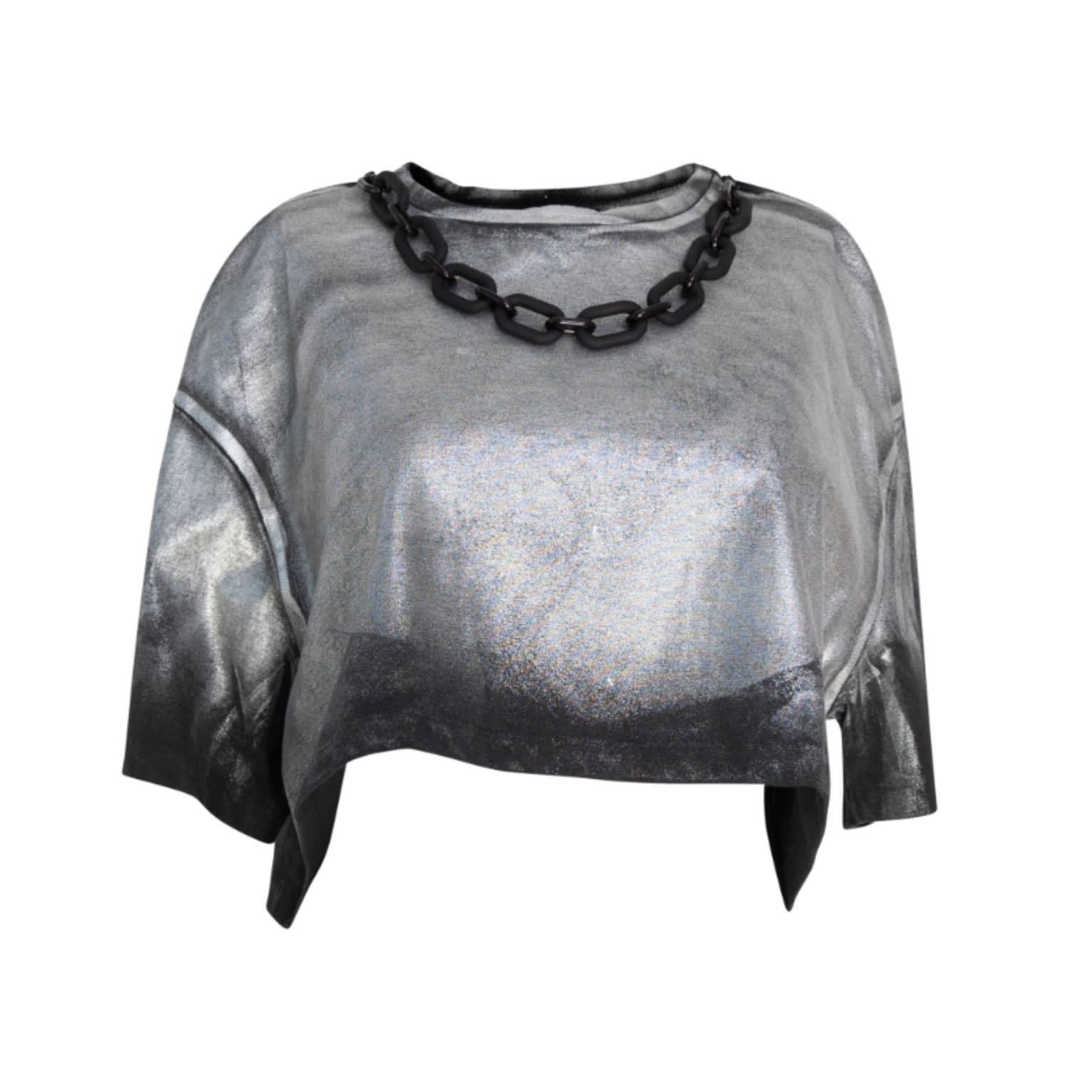 Circular Path Women's Silver / Black Necklace Crop T-shirt - Metallic-black In Multi
