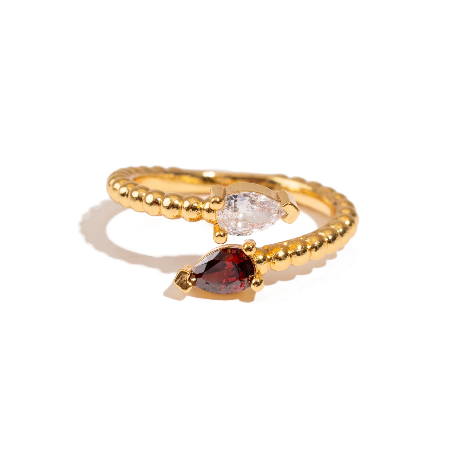 Ebru Jewelry Women's White / Red / Gold Ruby & Diamond Teardrop Glow Gold Adjustable Ring - Red In Gold