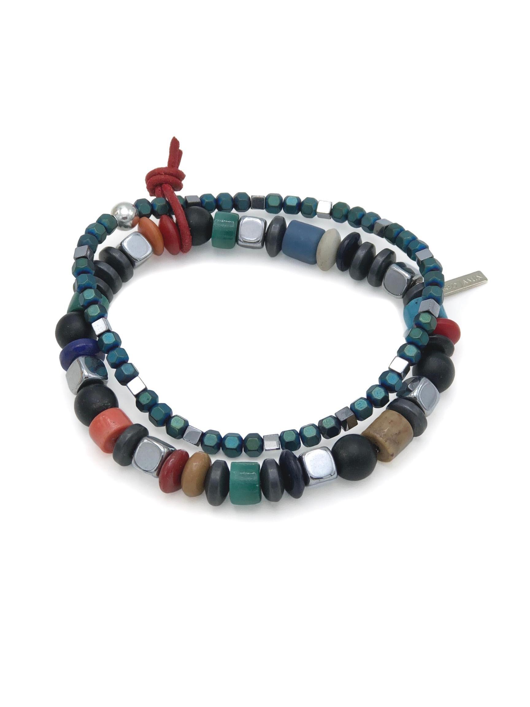 Jaredjamin Men's Black / Blue / Silver Sloan Square Stretch Bracelet Set