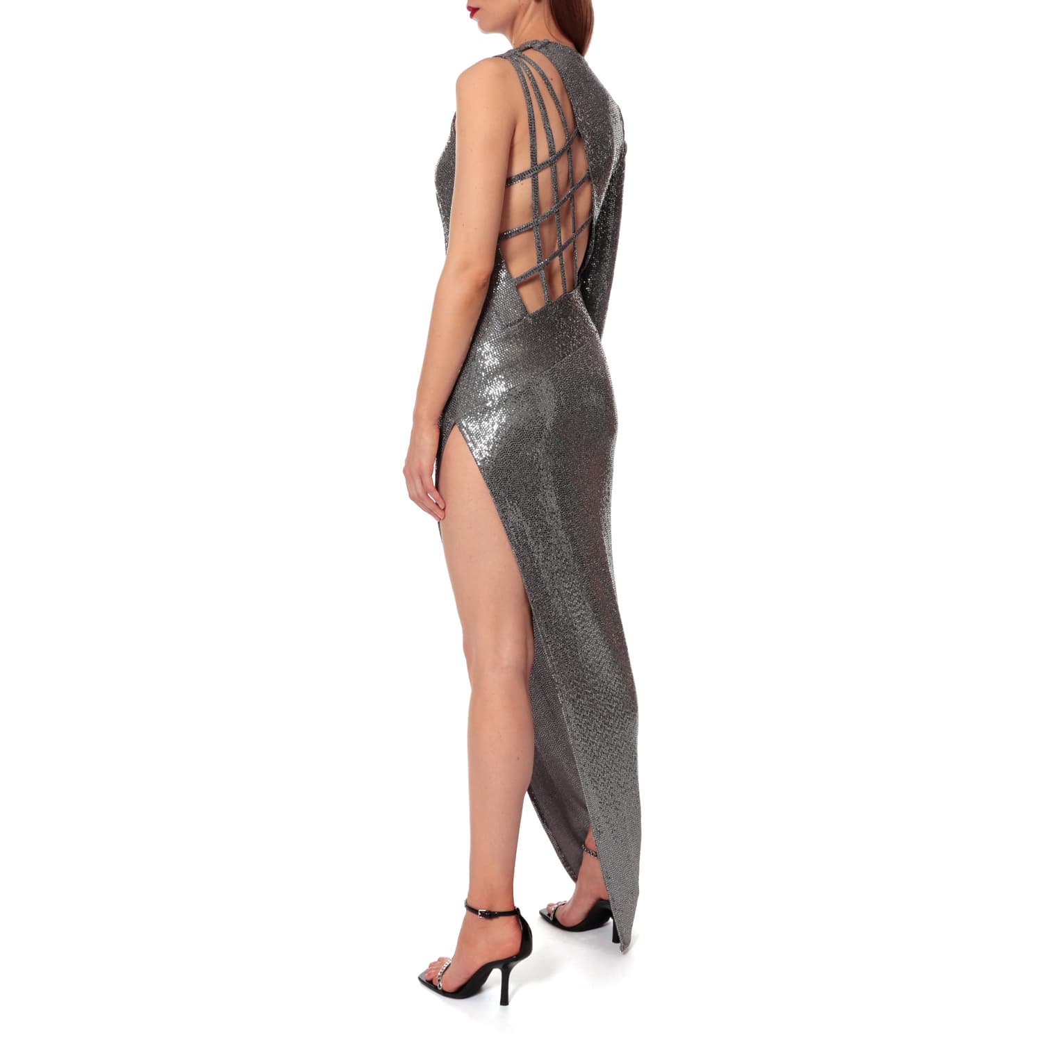 Aggi By Halewski Asymmetric Sequin Dress - Silver