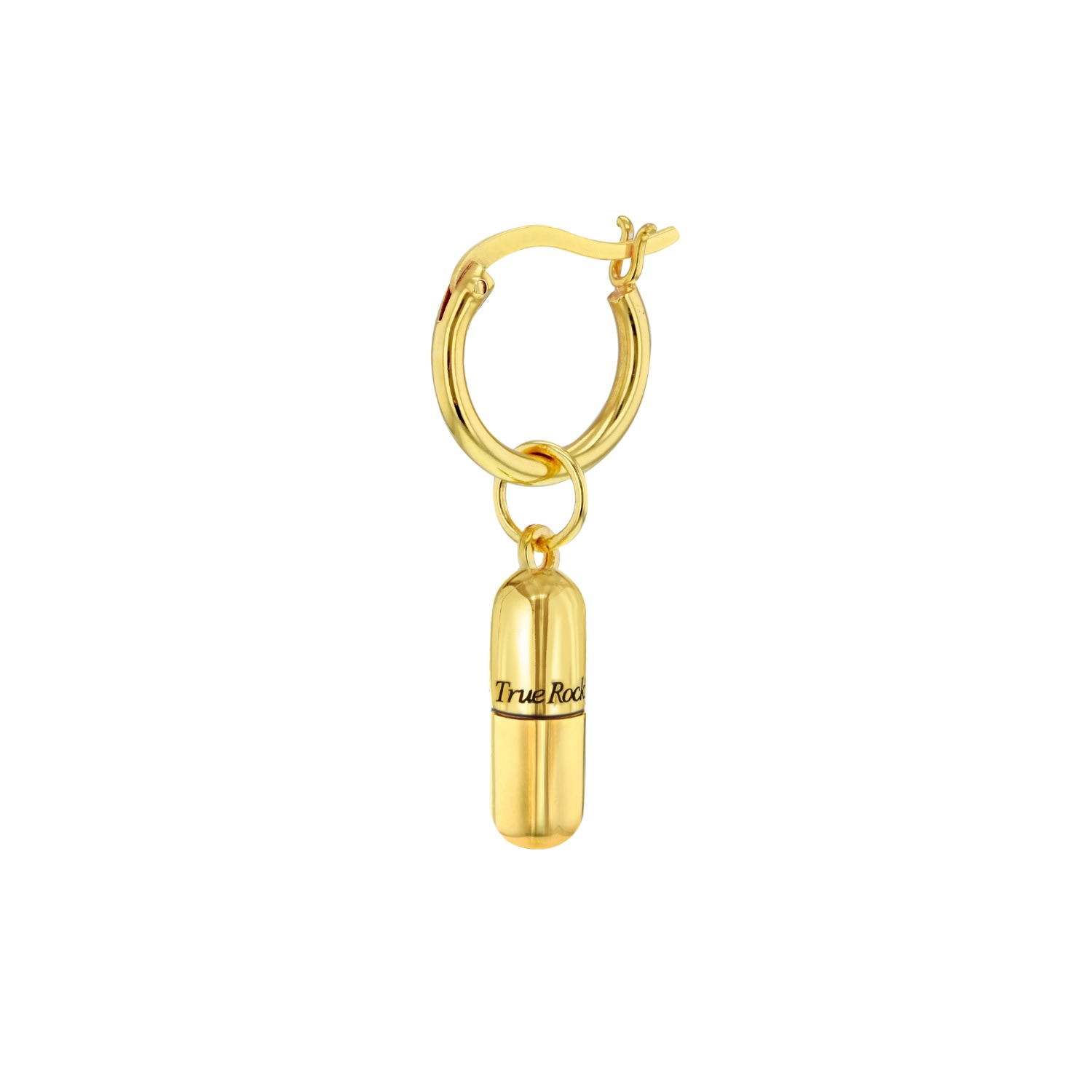 Men’s 18Kt Gold Plated Mini Pill Charm On Gold Hoop Single True Rocks