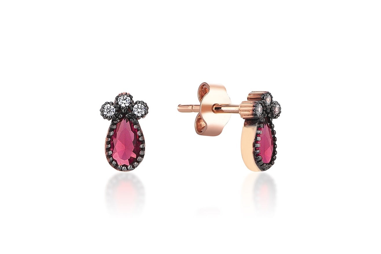 Reis Jewellery Women's Drop Ruby Earrings - Gold