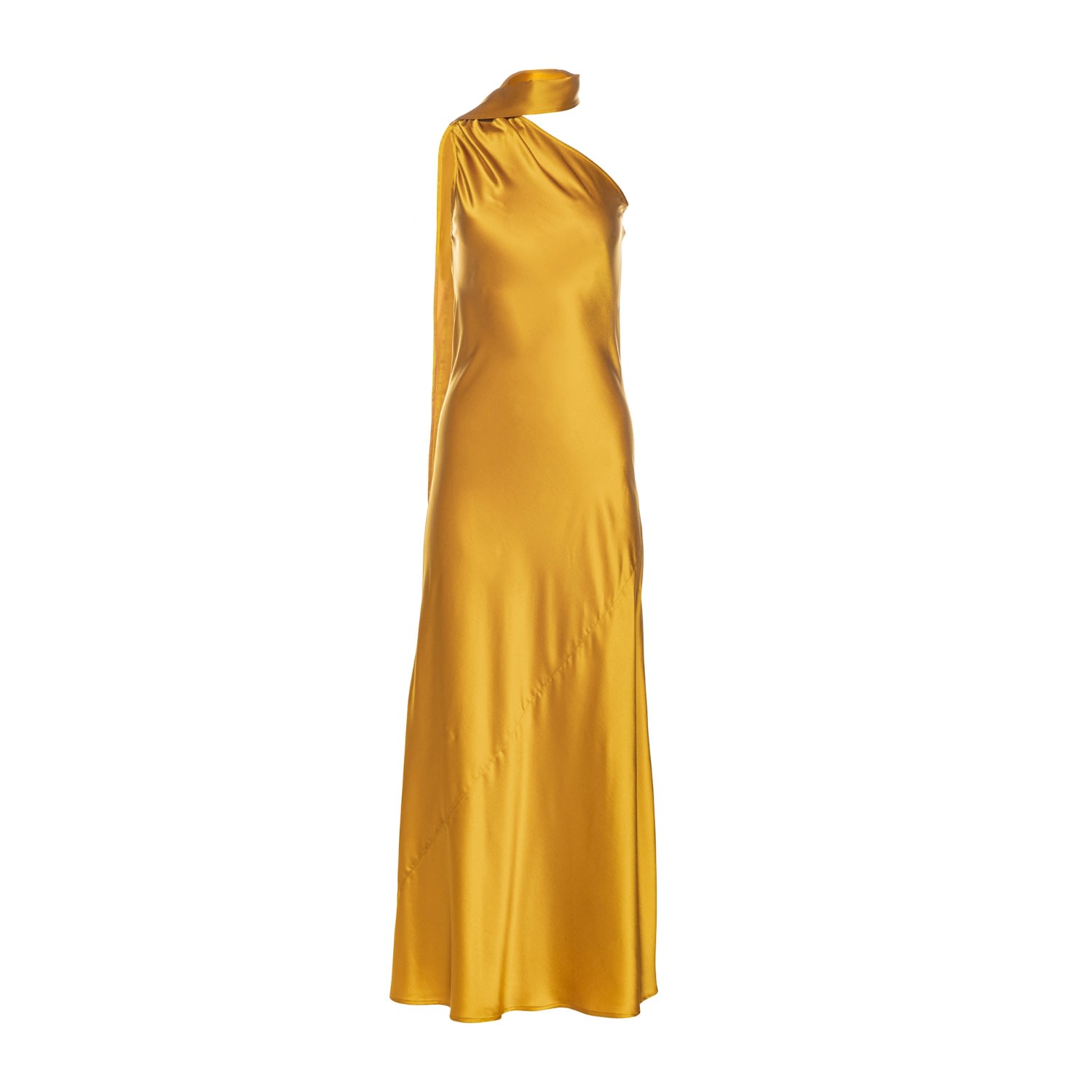 Women’s Gold Amal Silk Slip Dress With Floral Corsage Small Vasiliki Atelier