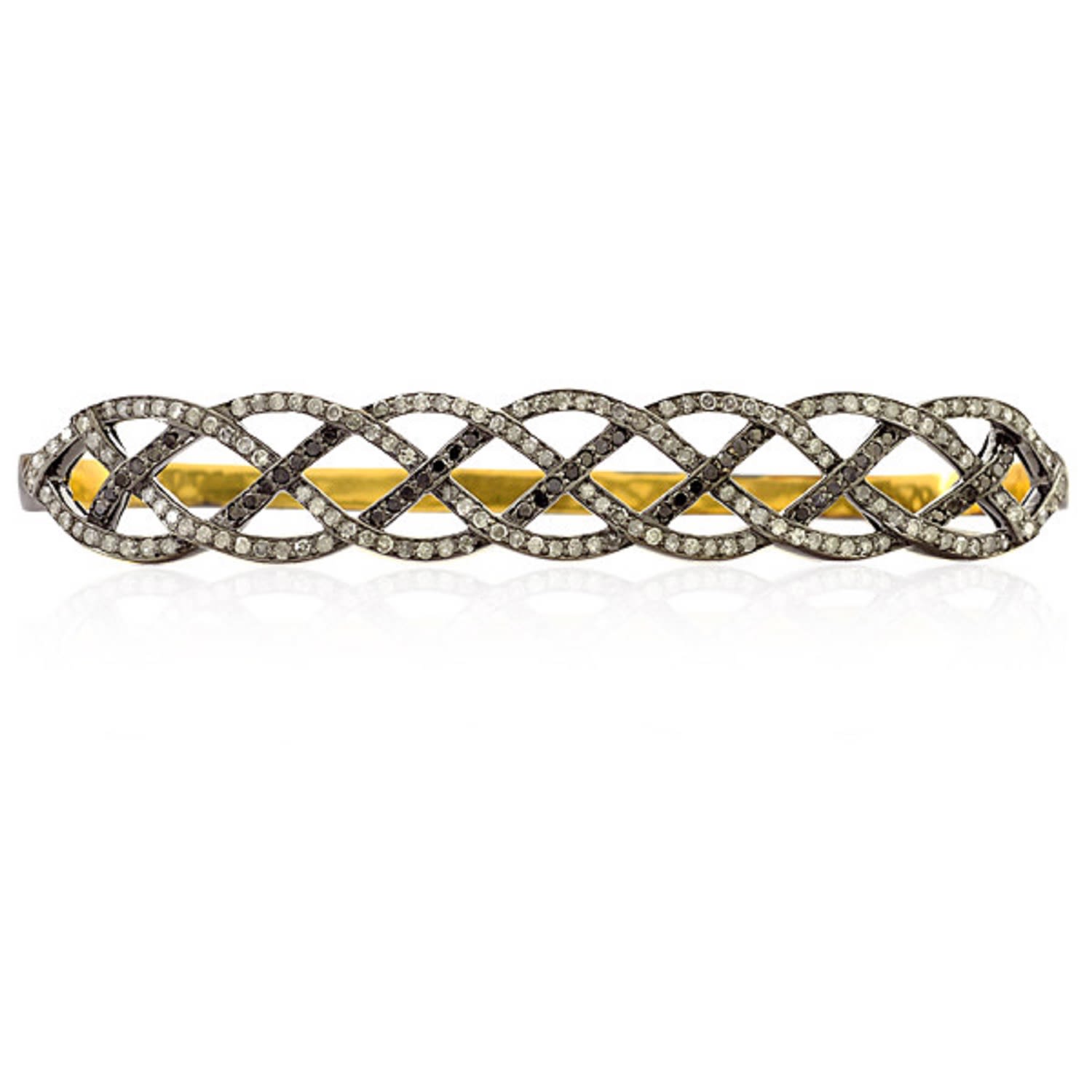 Women’s Gold / White Black And White Diamond Pave In 18K Gold & Silver Criss Cross Design Palm Bracelet Artisan