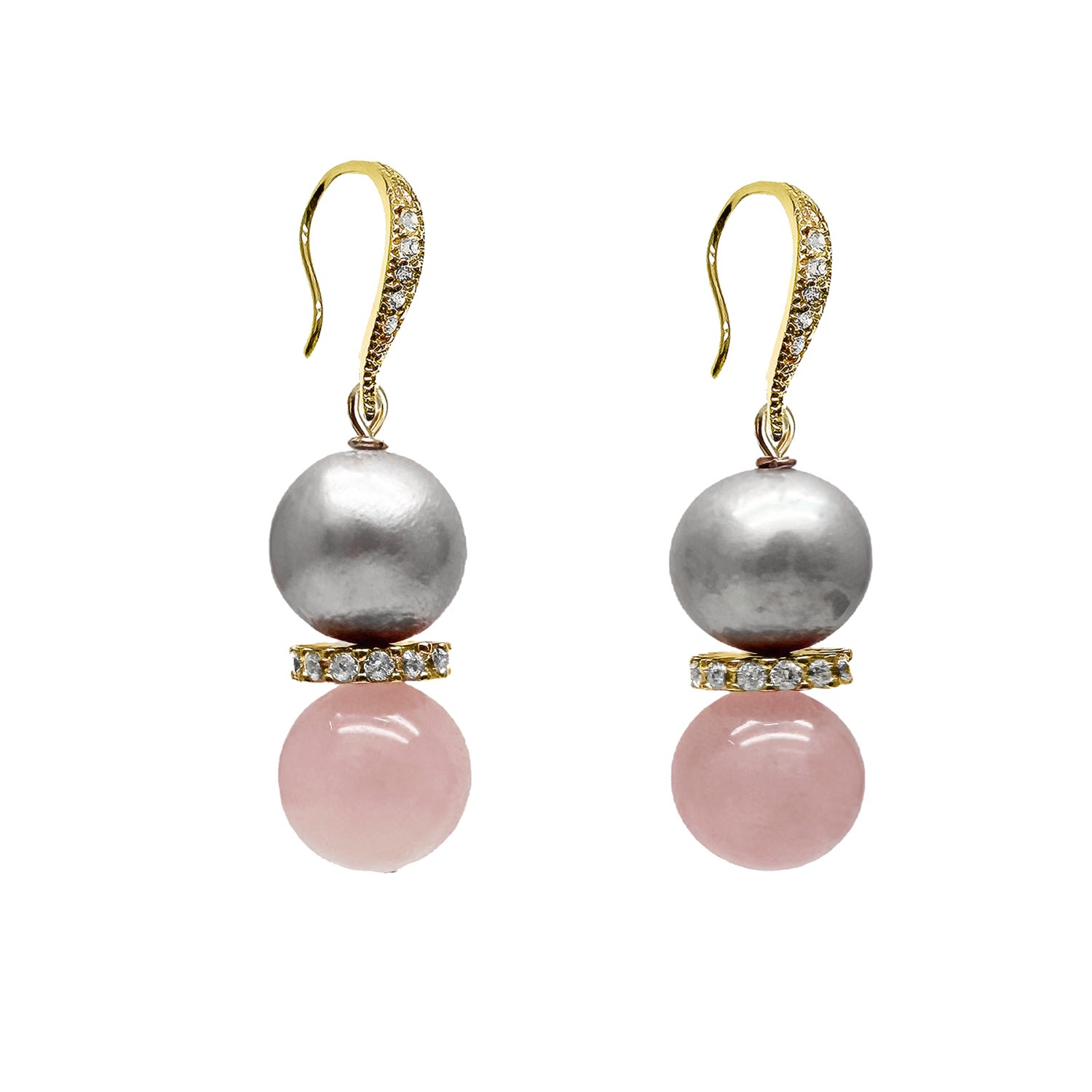 Farra Women's Pink Rose Quartz And Gray Freshwater Pearls Earrings In Pink