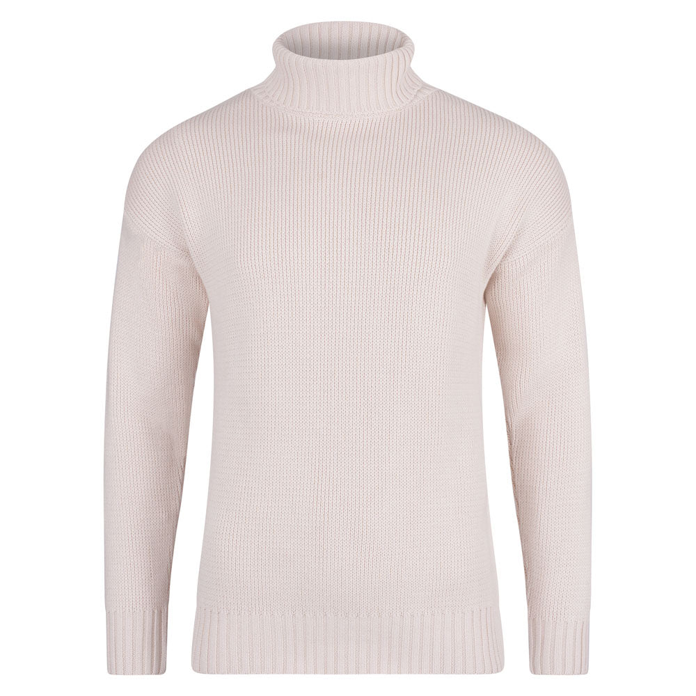 Paul James Knitwear Neutrals Mens Cotton Submariner Roll Neck Arthur Jumper - Ecru In Beige
