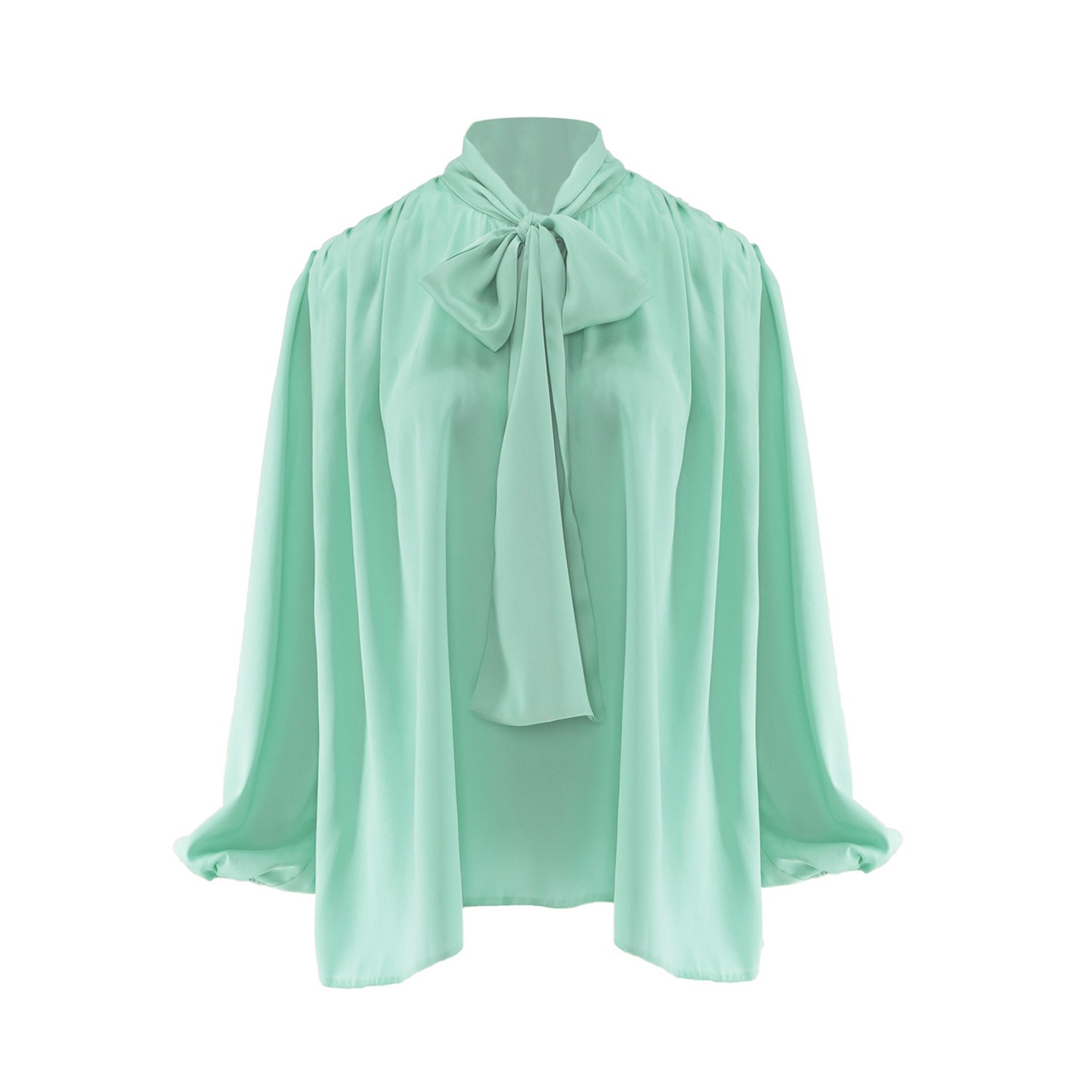 Bluzat Women's Green Mint Blouse With Draped Shoulders & Bow Ribbon In Green