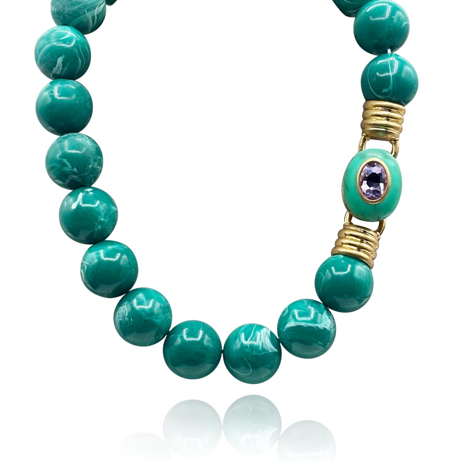 Michael Nash Jewelry Women's Green / Pink Caroline Malachite Resin Necklace With Pink Faceted Stone Clasp In Blue