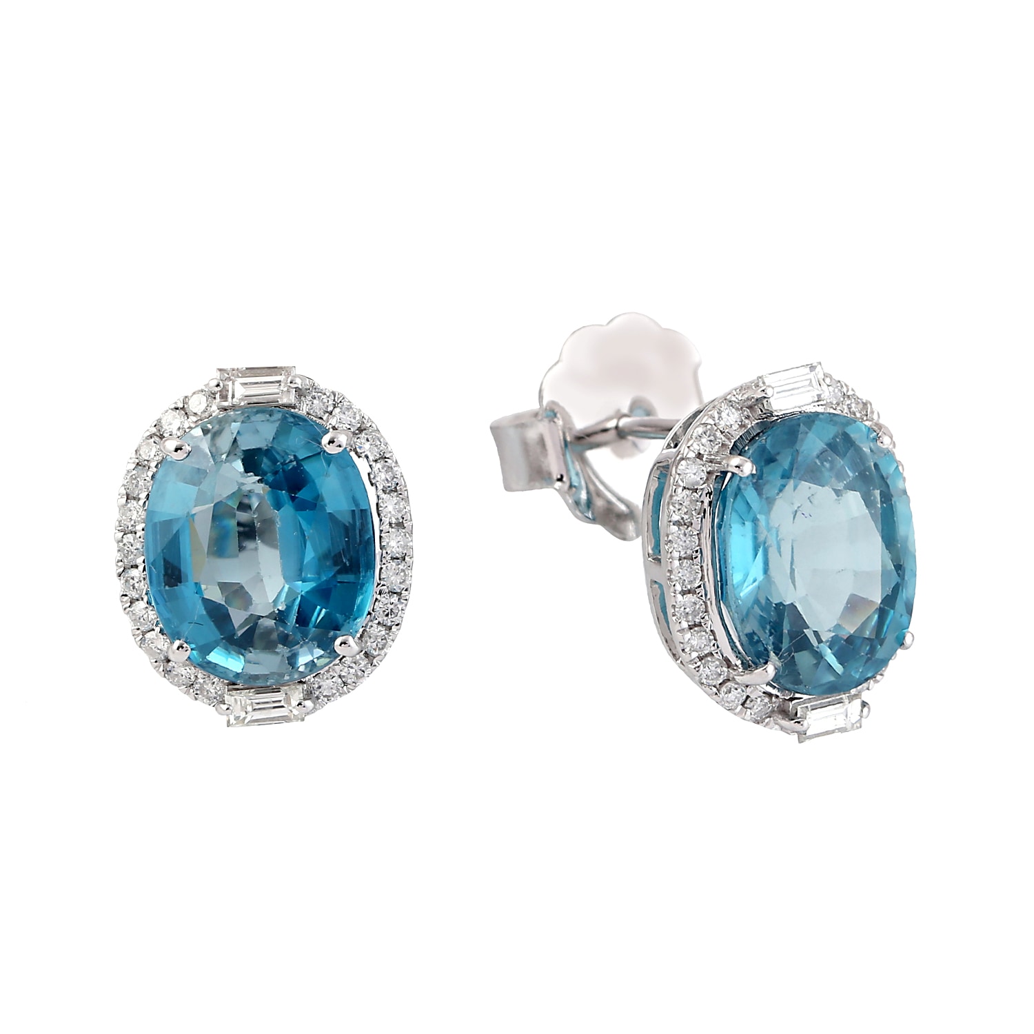 Artisan Women's White / Blue 18k White Gold Natural Blue Zircon & Diamond Oval Stud Earrings In Blue