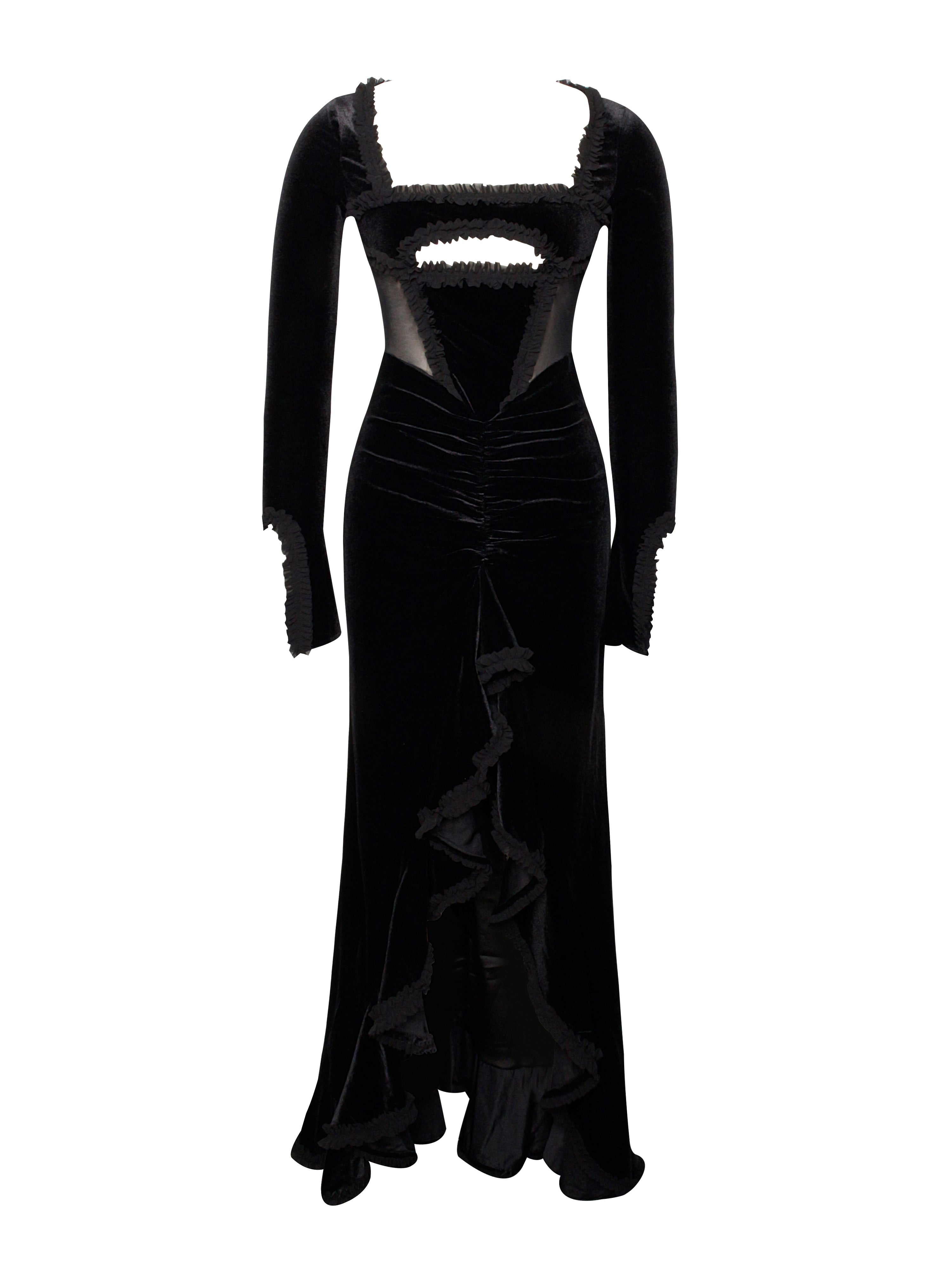 Miss Circle New York Women's Maeve Black Velvet & Mesh Long Sleeve Maxi Dress