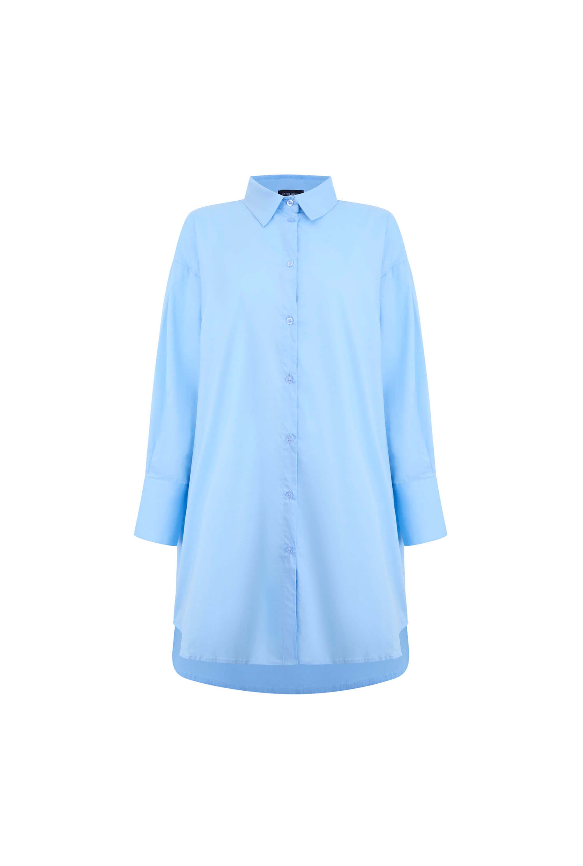James Lakeland Women's Oversized Plain Shirt Pale Blue