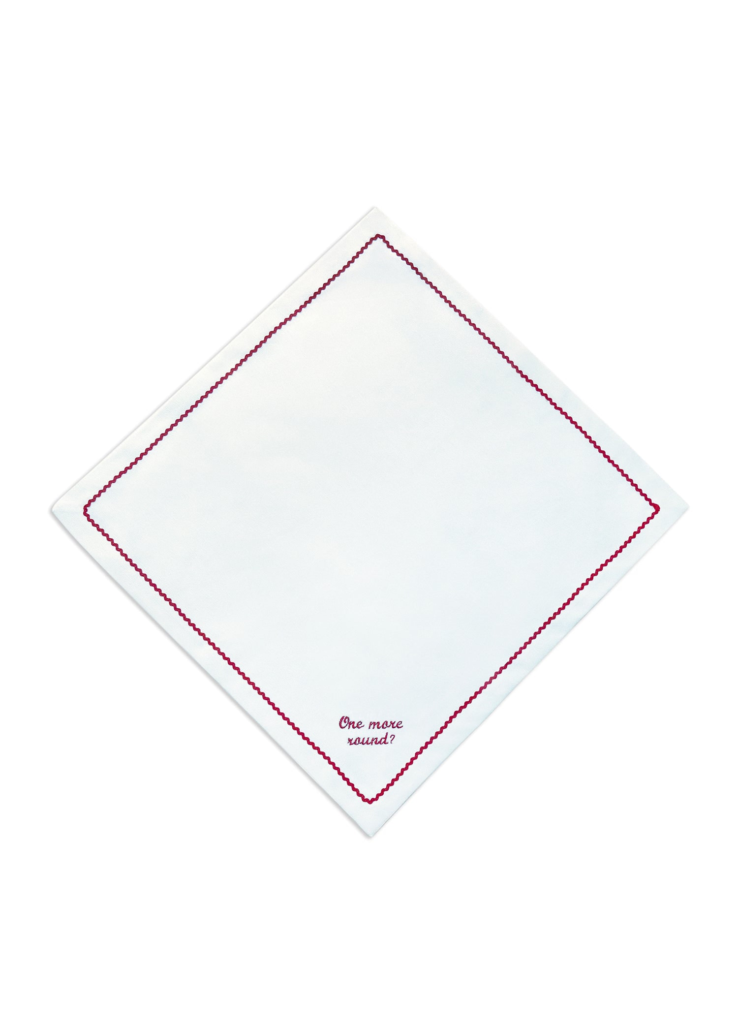 Roumélie Orientale Greetings - Set Of Four Zigzag Napkins With Red Embroidery On White In White