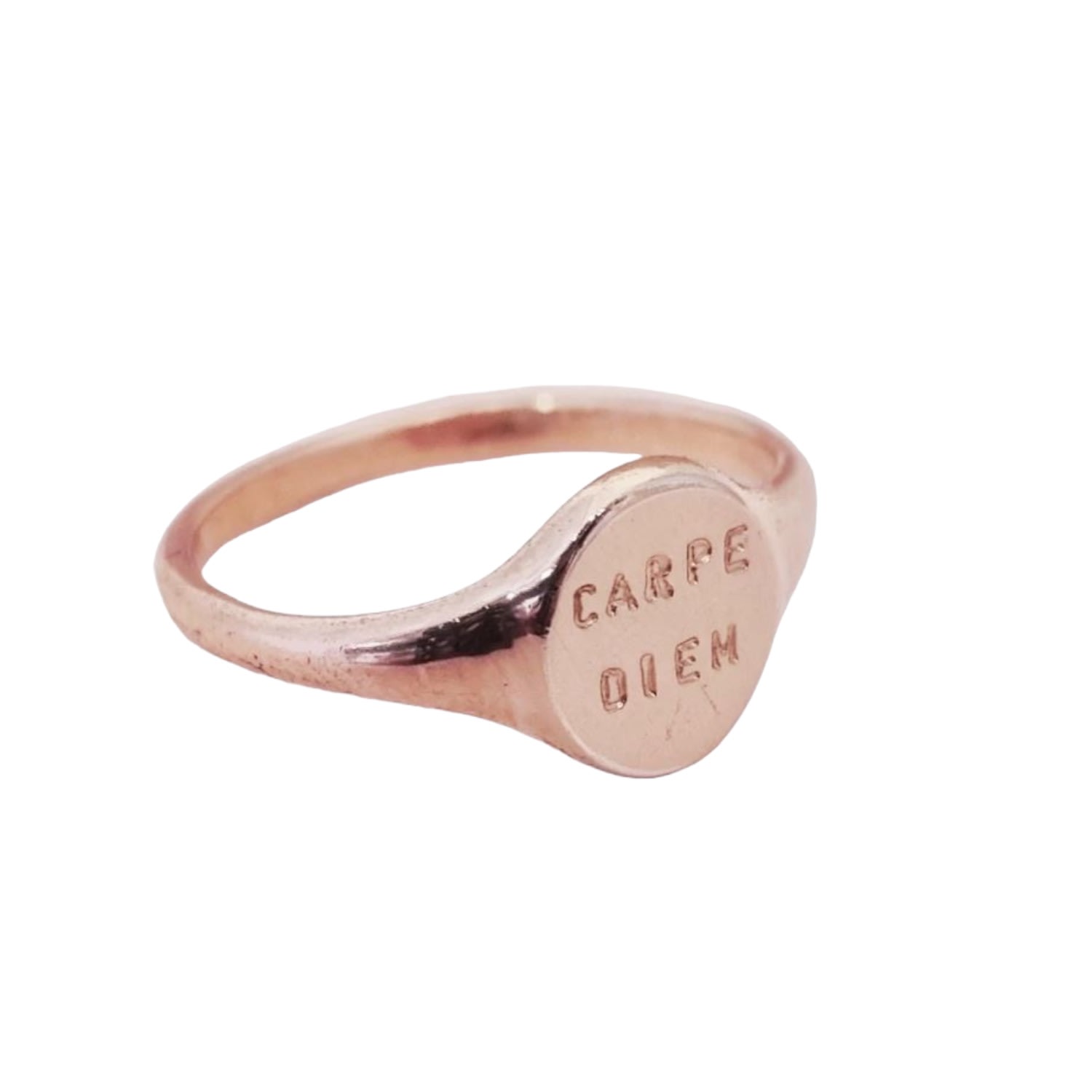 Women’s Rose Gold Plated ’Carpe Diem’ Handstamped Signet Ring Posh Totty Designs