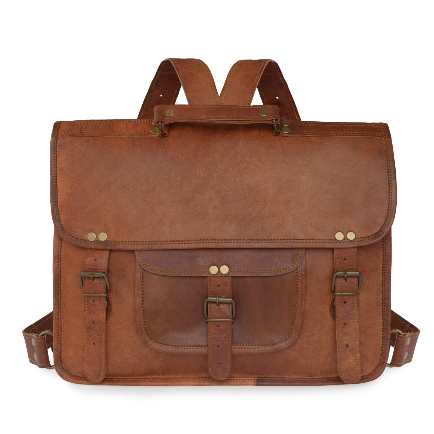 Vintage Leather Satchel Backpack Leather Backpack Rucksack - Travel, Laptop, Camping, School  main image 2