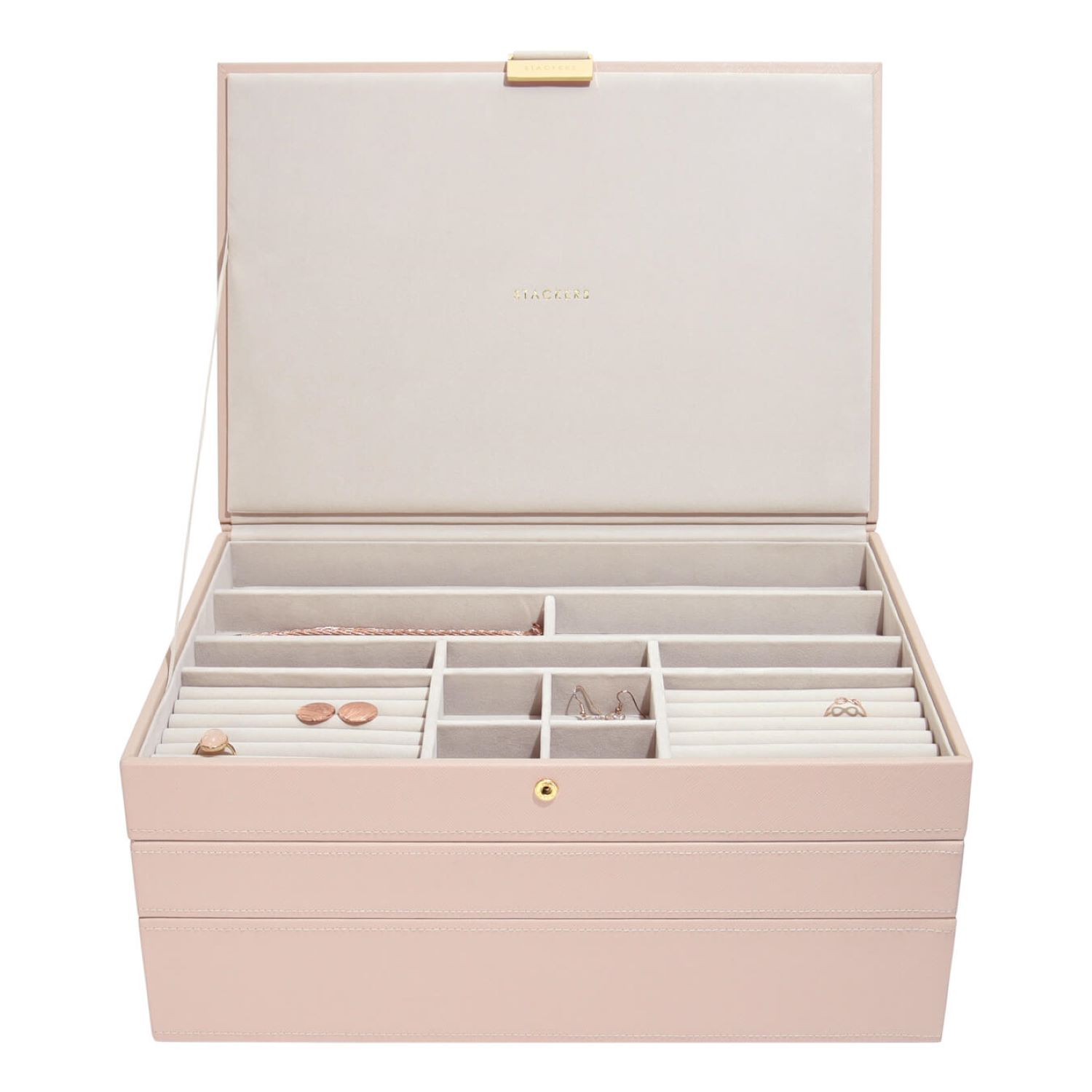 Stackers Women's  Blush Pink Supersize Jewelry Box Set Of Three Champagne Gold In Pink