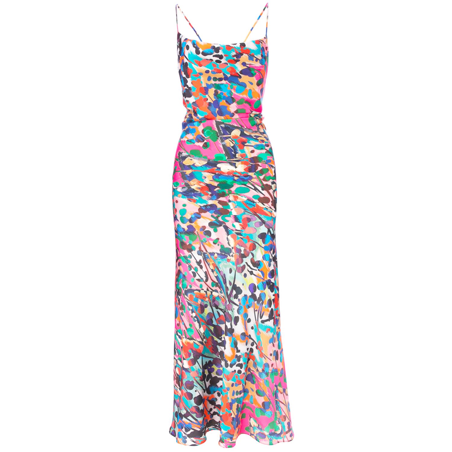 Women’s Tulum Cowl Neck Satin Maxi Dress In Barcelona Print Xs/S Roserry