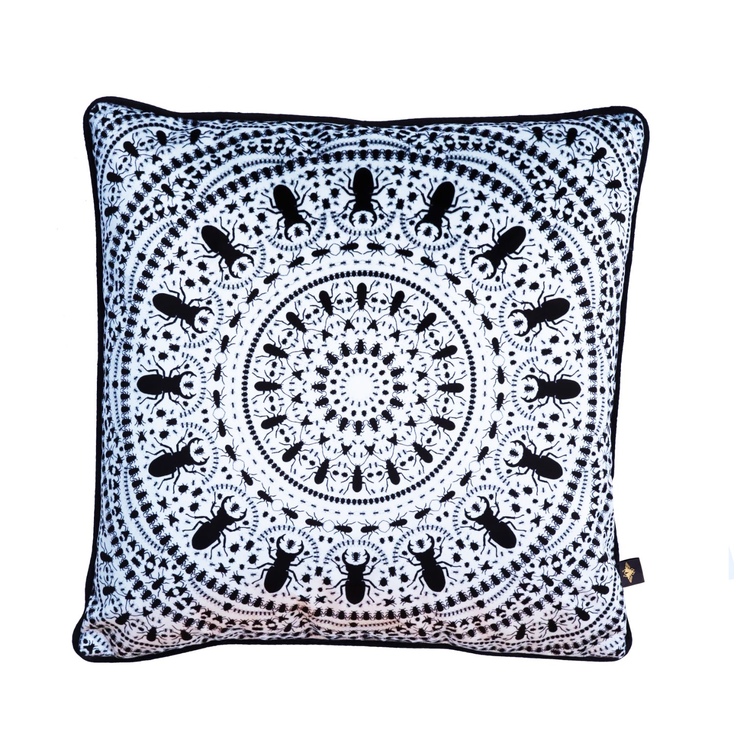 White / Black Insect Mandala White Velvet Cushion The Curious Department