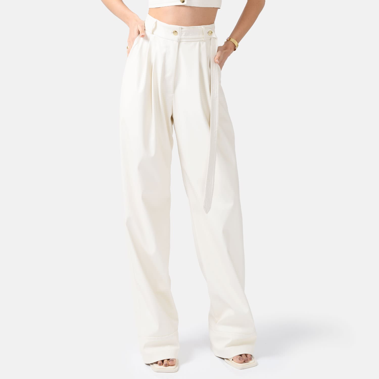 White Leather Pants – Straight-Leg, Designer | Kargede