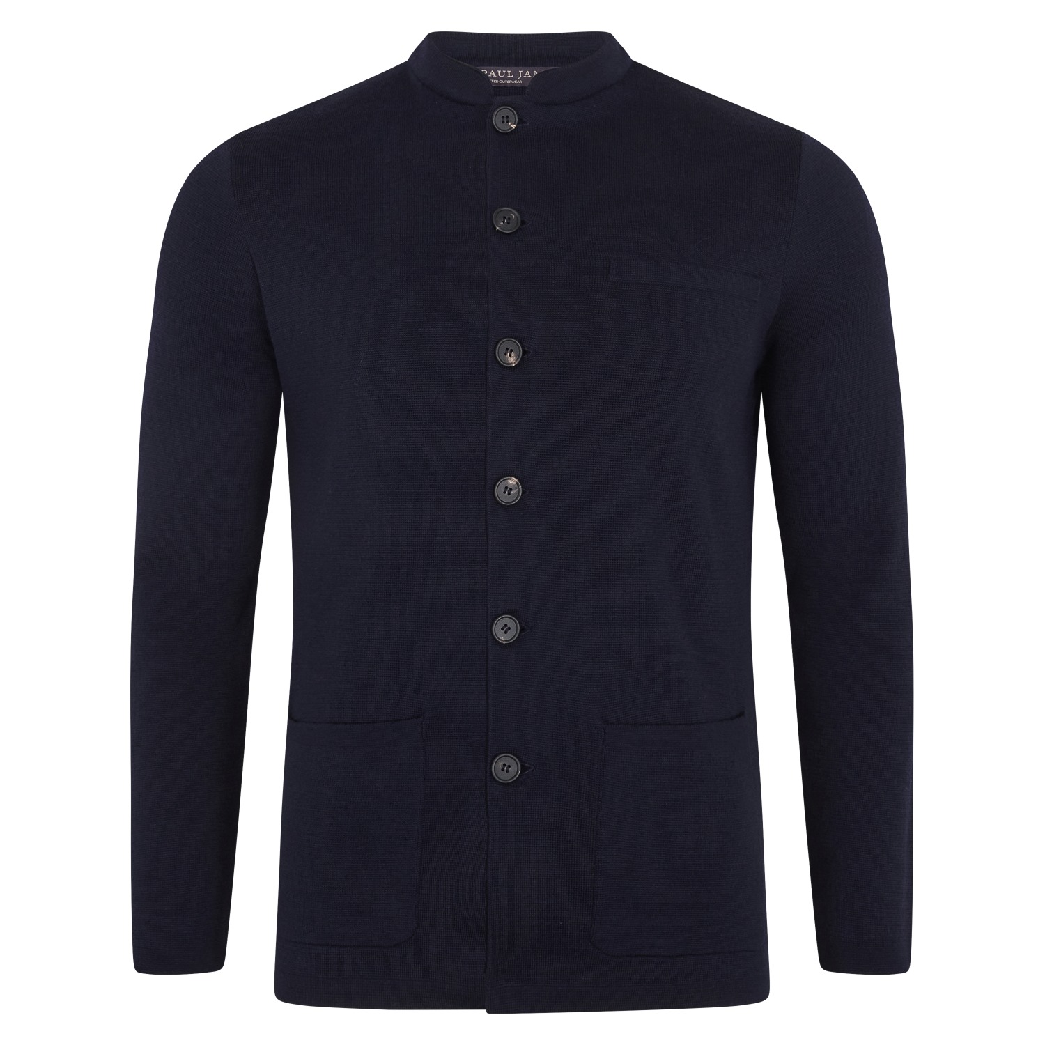 Paul James Knitwear Blue Mens Extra Fine Merino Wool Alonzo Knitted Nehru Jacket - Navy