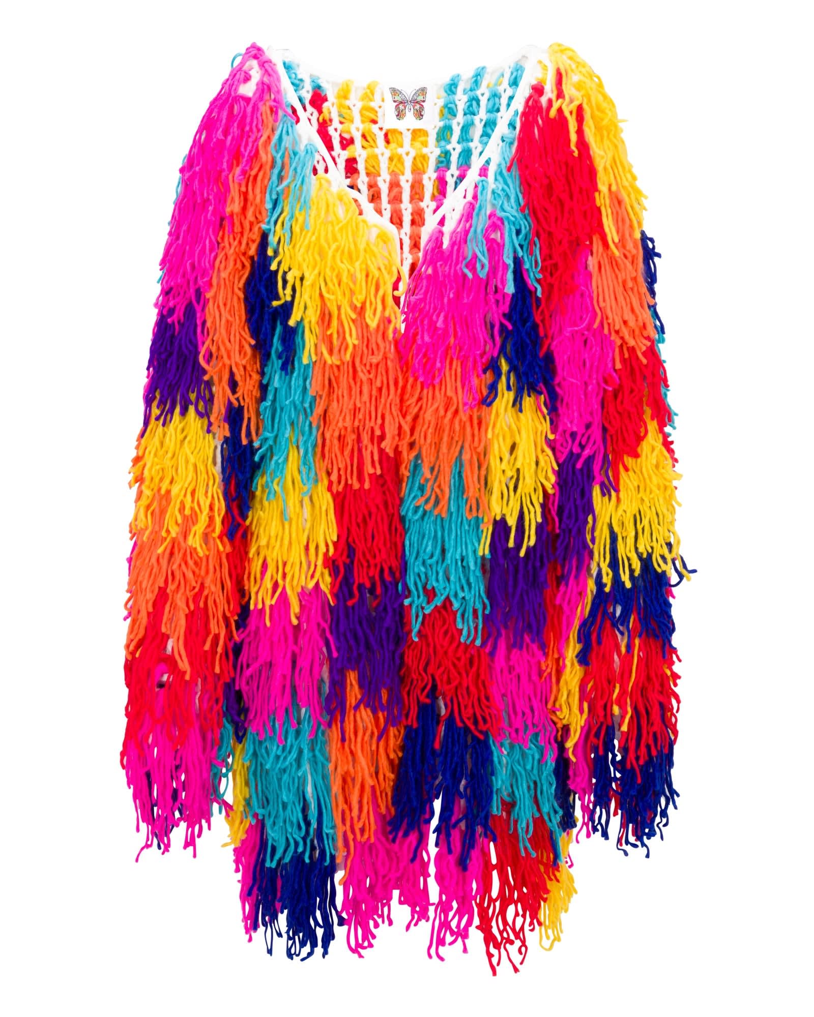 Rainbow shaggy cardigan top