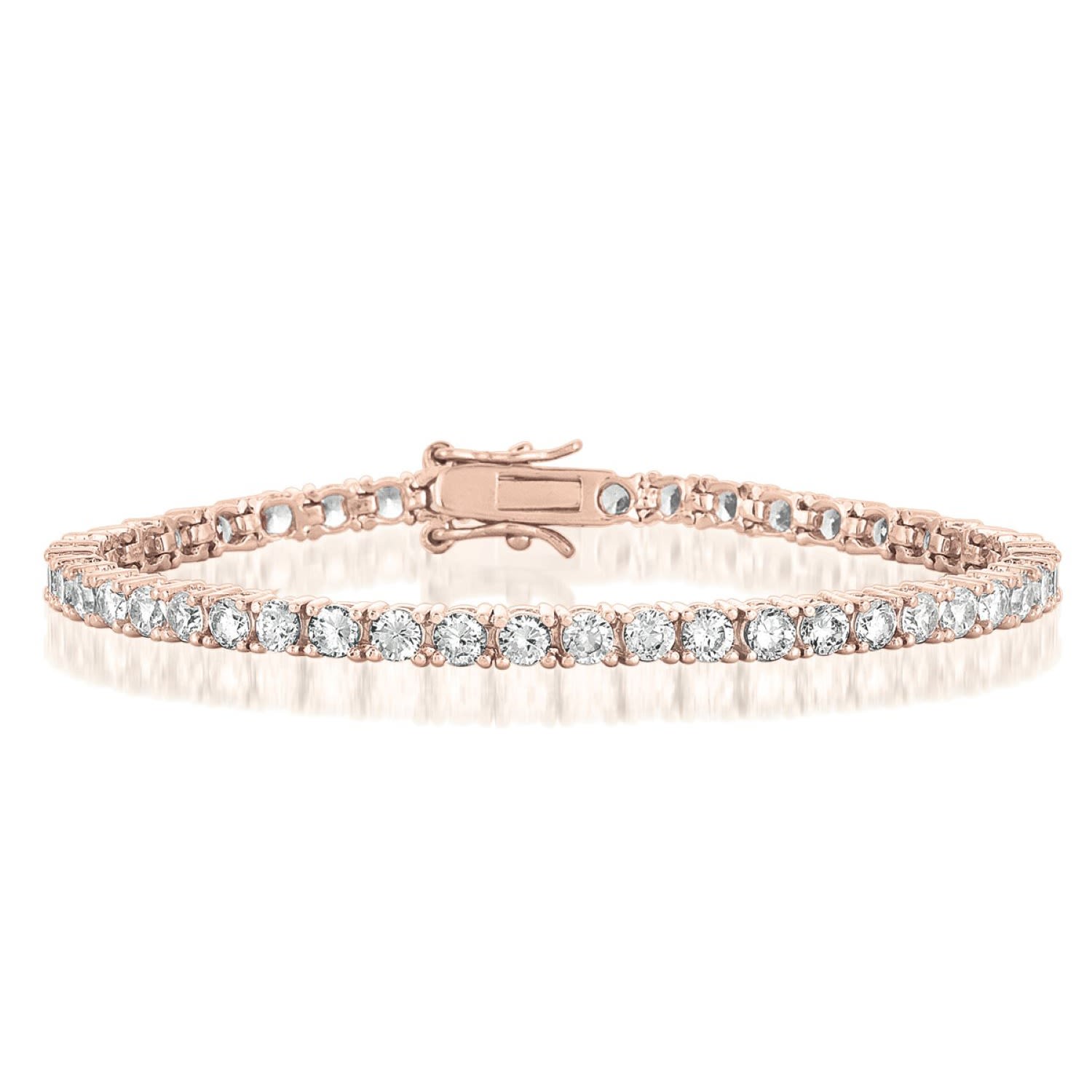 Genevive Jewelry Women's Rose Gold Classic Sterling Silver Rose Plated Cubic Zirconia Tennis Bracelet In Gold