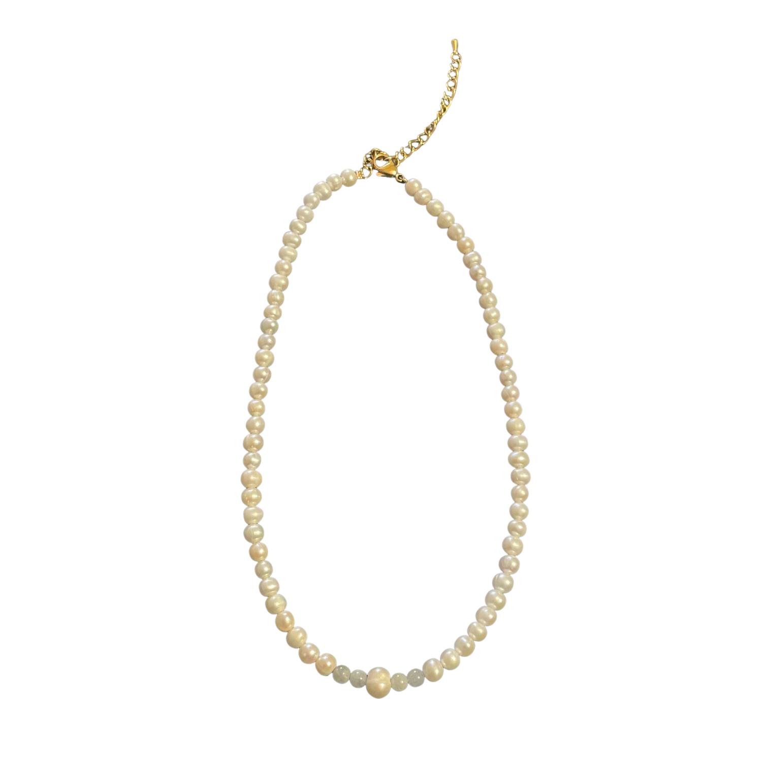 Lemuria Store Women's White Pearl & Aquamarine Necklace In White