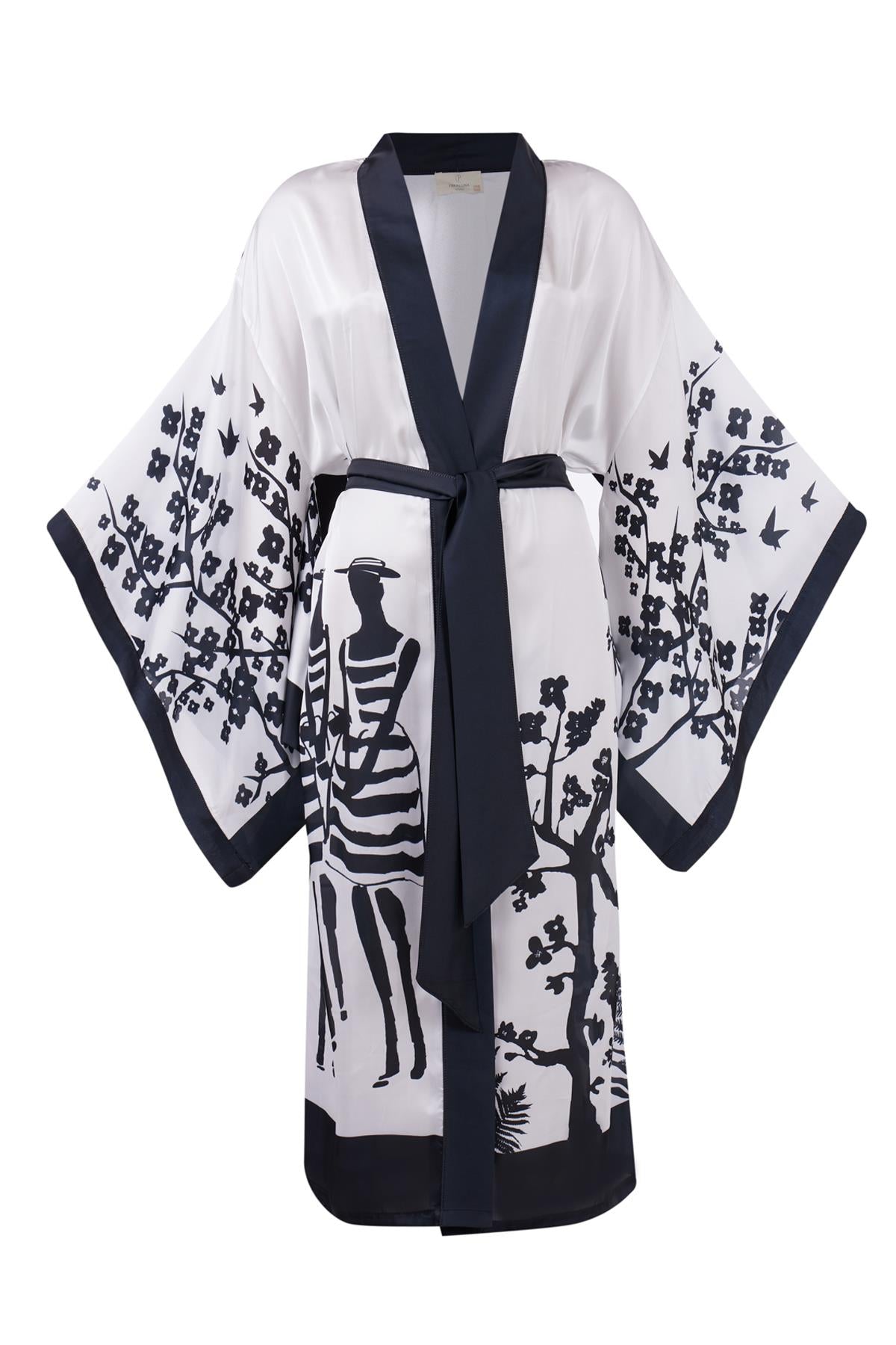Peraluna Women's Beach Girls Long Kimono  In Black And White In Black/white