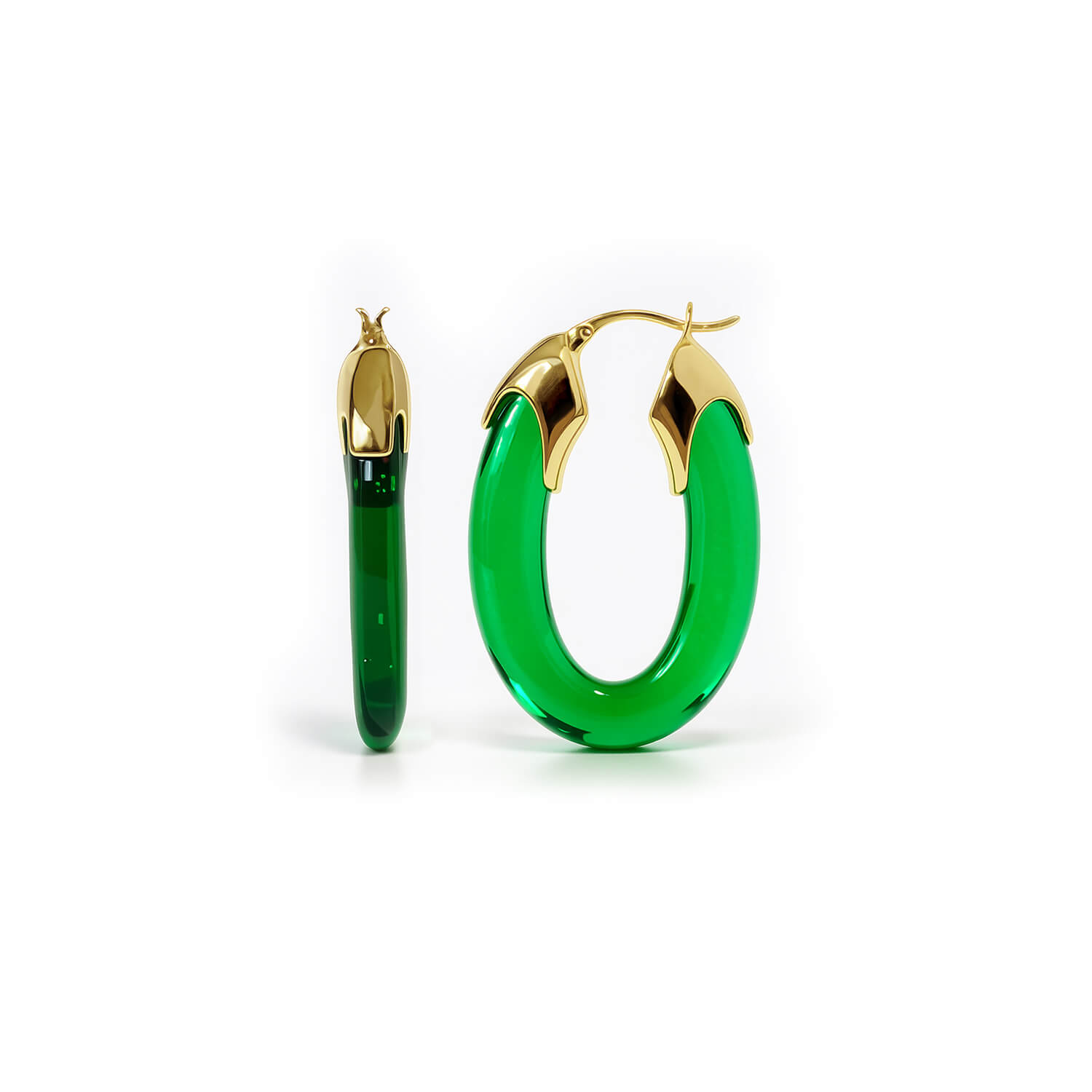 Gold & Honey Women's Green / Gold Emerald Carved Oval Lucite Birthstone Hoop Earrings