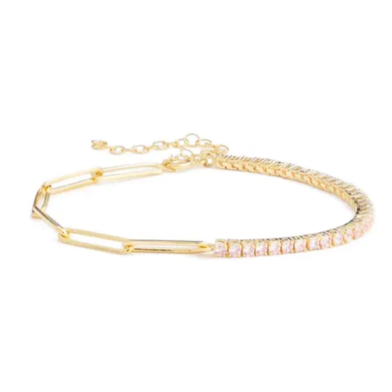 Women's Gold / Pink Half Paper Clip & Tennis Bracelet - Pink | Shymi