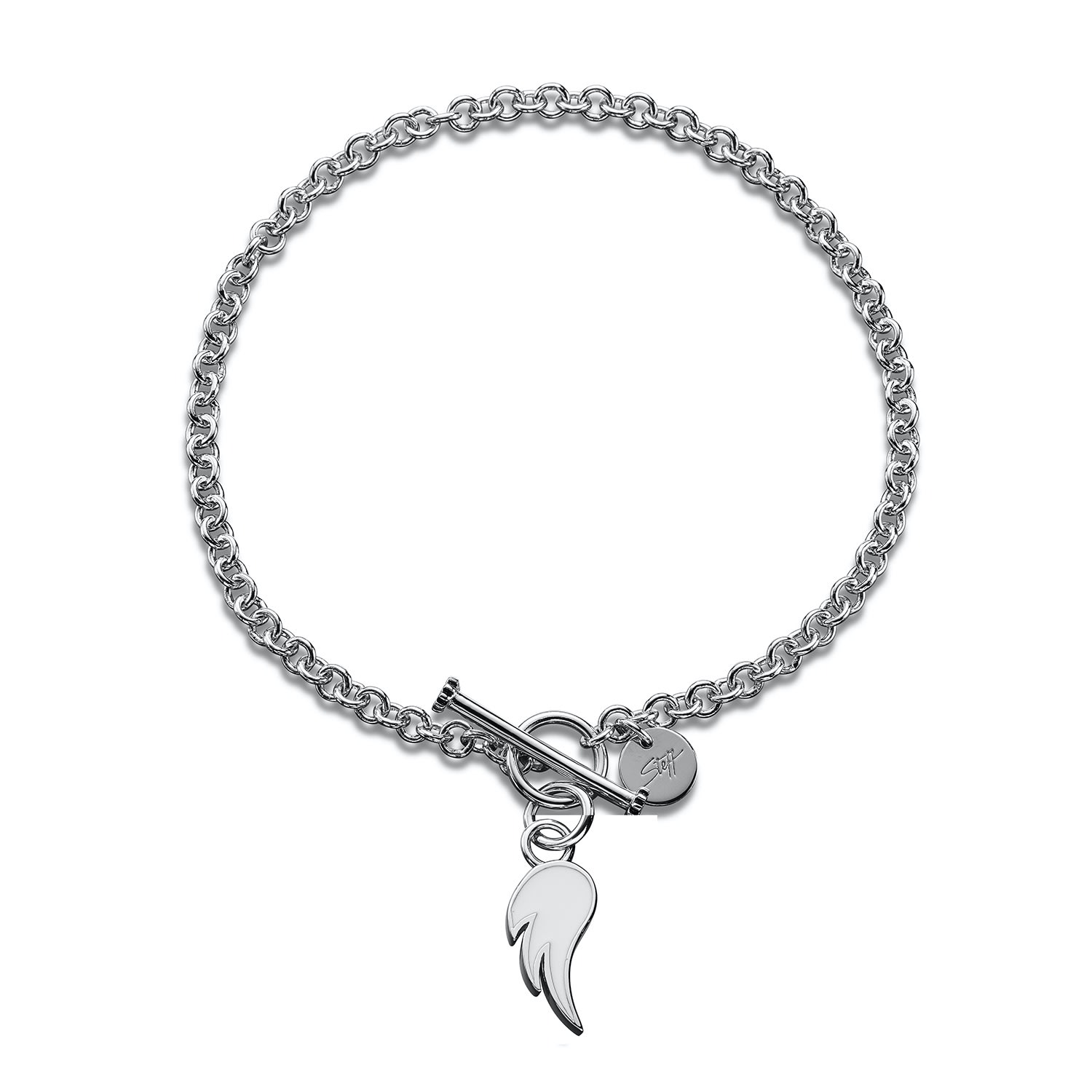 Women’s Silver & White Enamel Guardian Angel Wing Bracelet Steff Jewellery