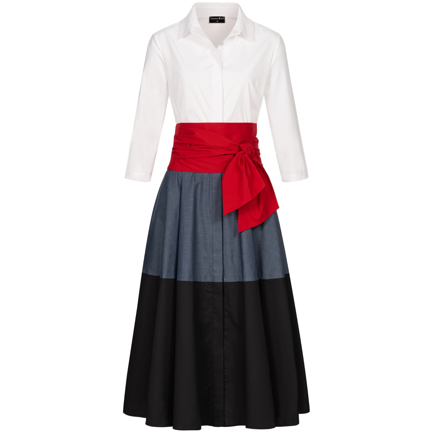 Women's Black / Blue Shirtdress With Tie Belt Color Blocking Blue-Black | Extra Small | Marianna Déri