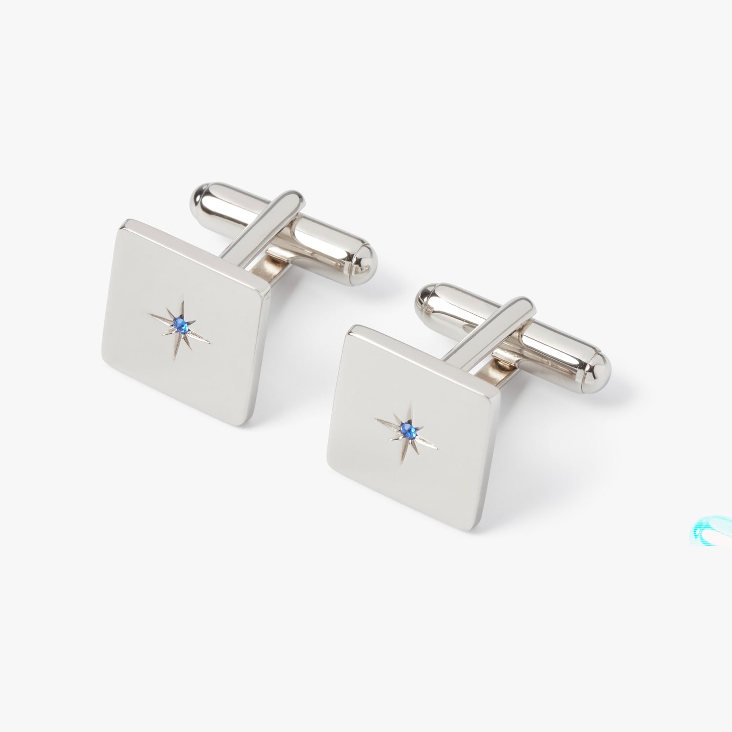 Men's Silver / Blue Silver Crystal Square Cufflink | Simon Carter