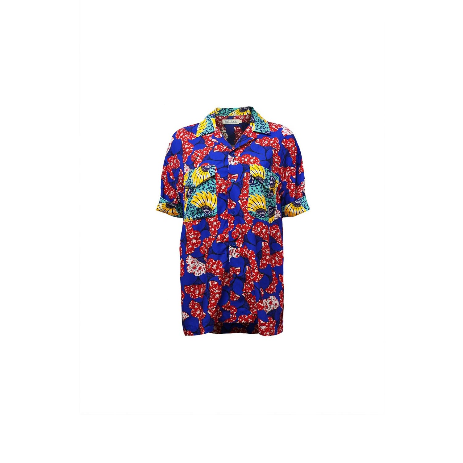 Oliveankara Women's Blue / White / Red Yinka Shirt - Mix Match Blue Red Yellow & Cyan Print - Ilc Oa Og In Blue/white/red