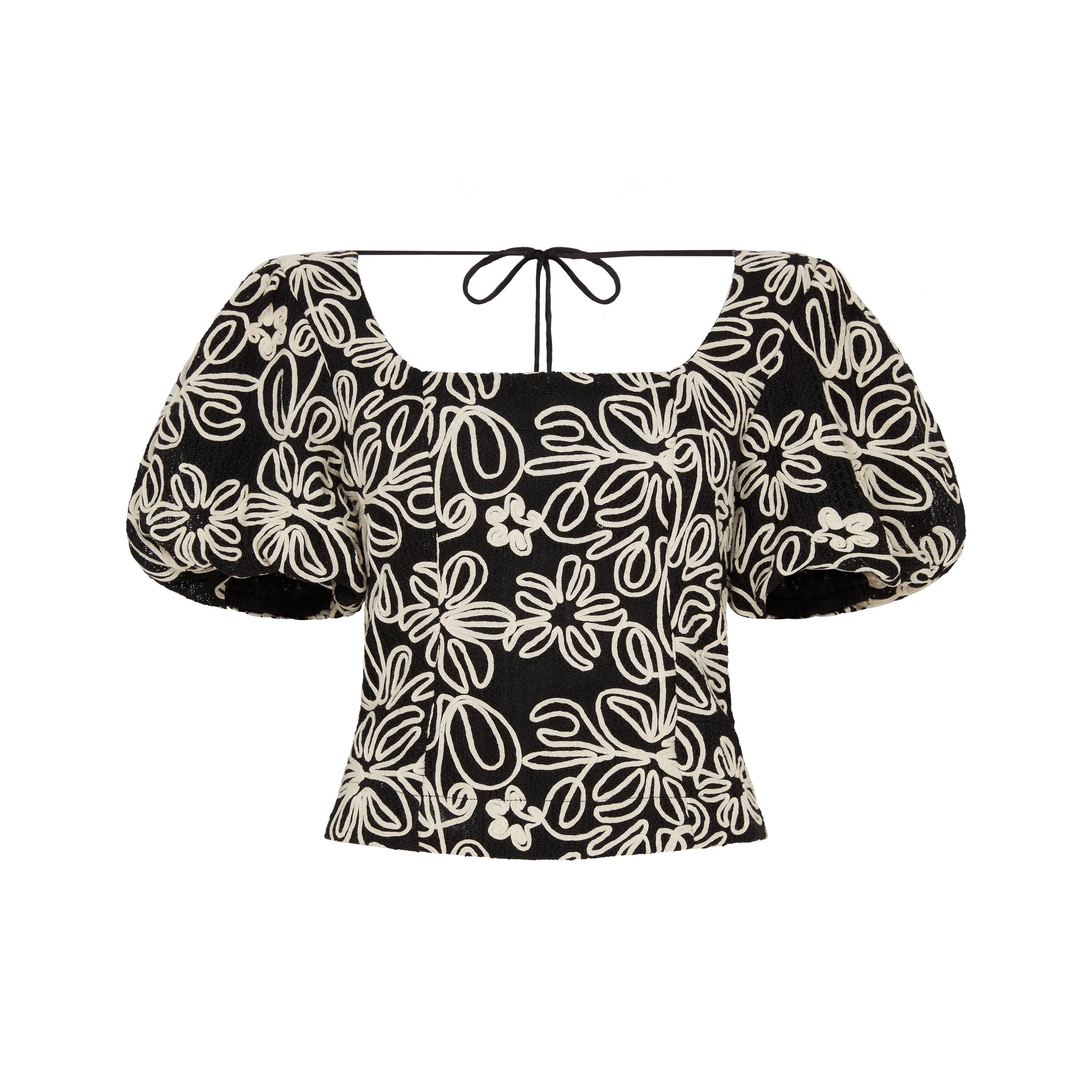 Rose & Nancy Women's Black / White Rhea Lace Black And White Fitted Top In Black/white