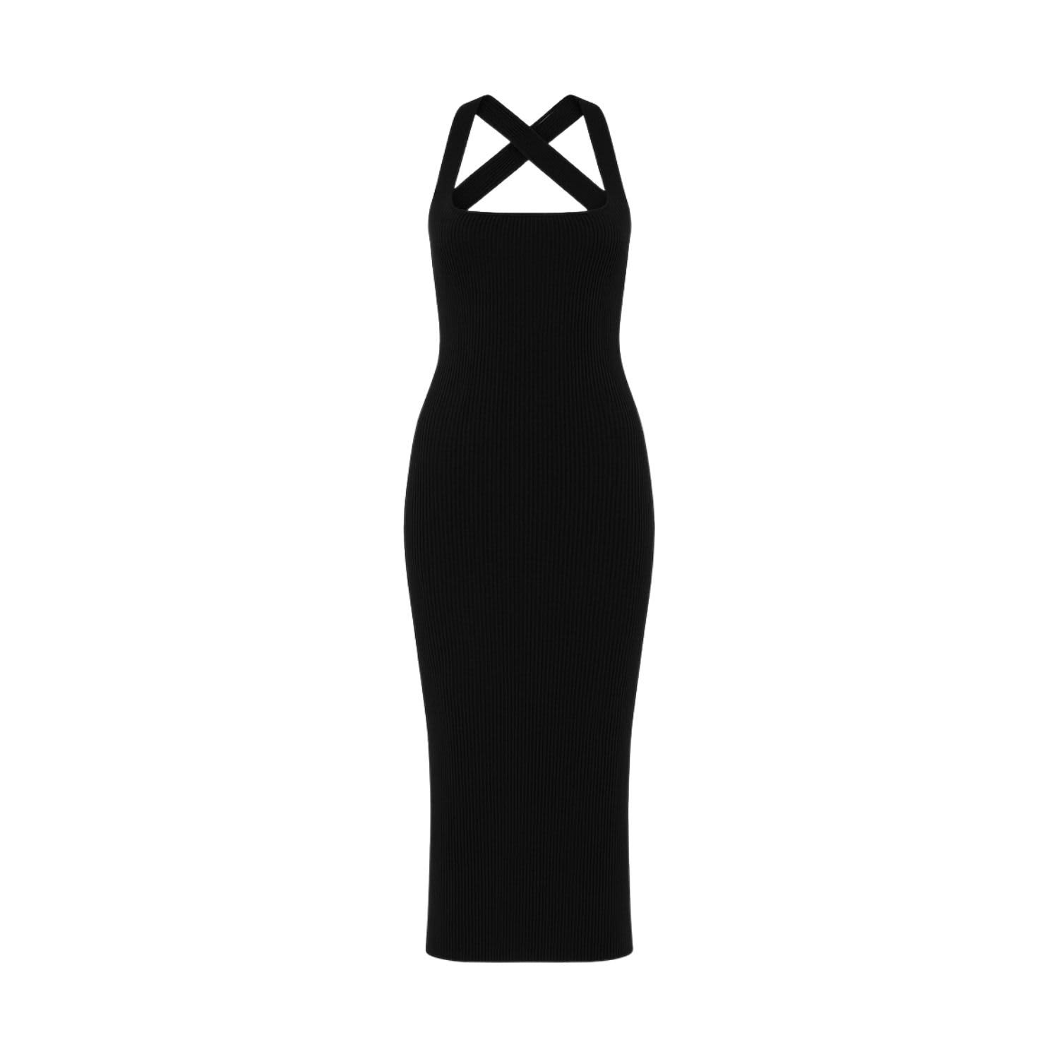 black criss cross back bodycon dress Azura Knit Crisscross Back Bodycon Midi Dress