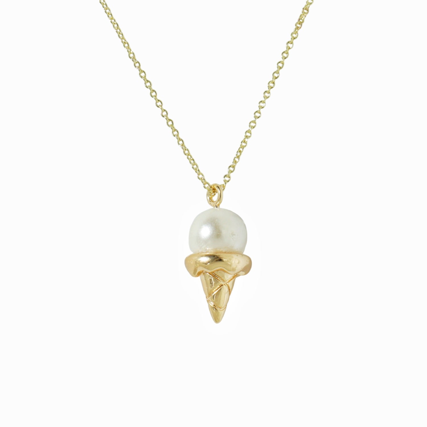 I'mmany London Women's Gold / White Heart Melter Pearl Ice Cream Pendant Necklace