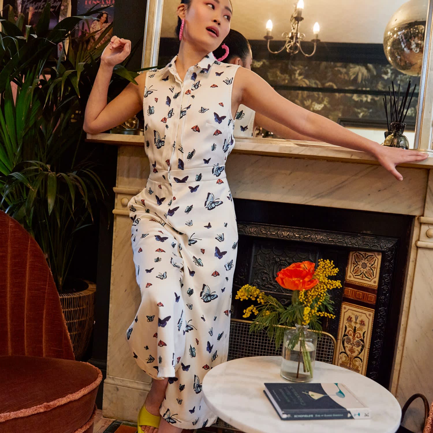 Iris Silk Jumpsuit - Flutter Print, Emma Wallace