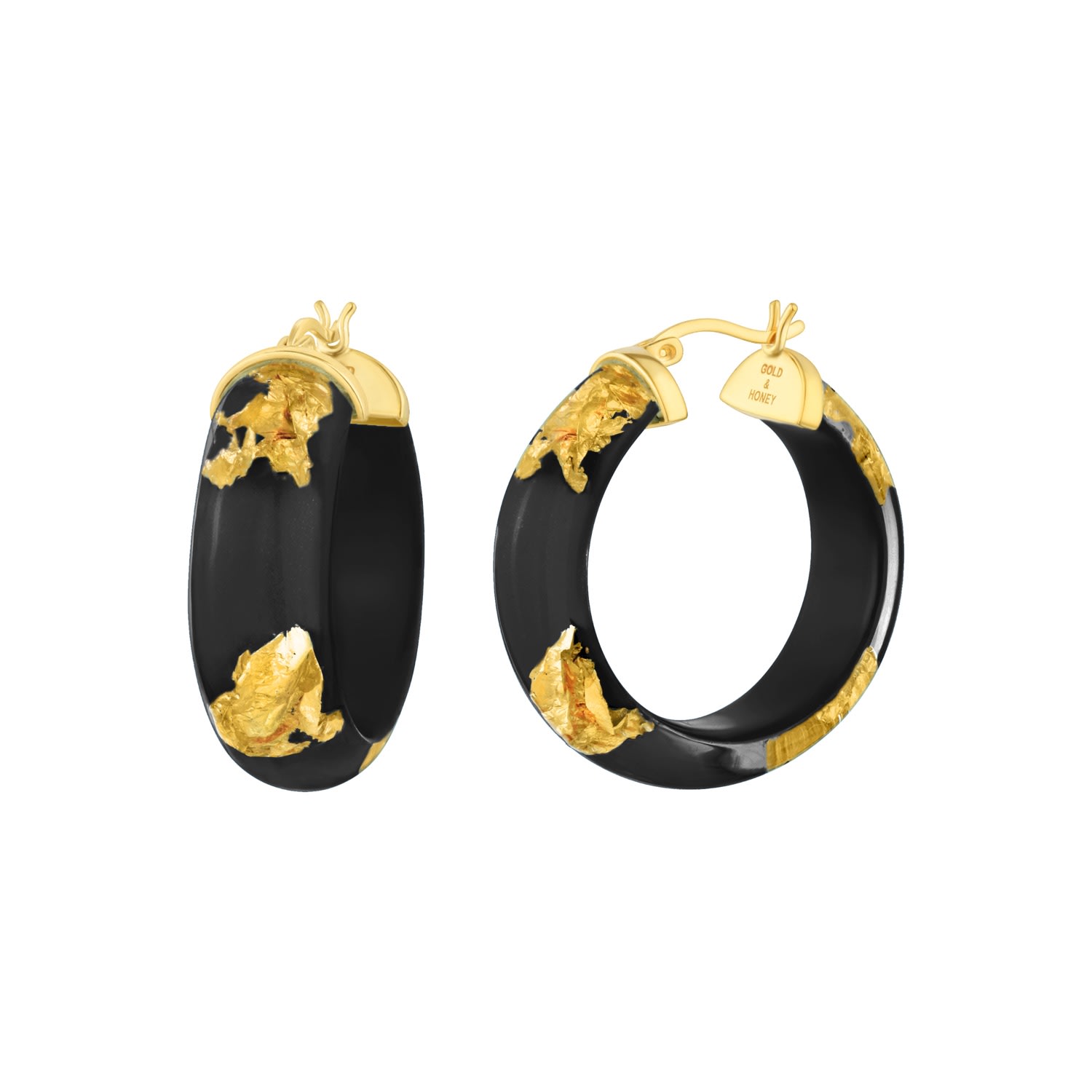 Women’s Black / Gold 24K Gold Leaf Huggies In Black Gold & Honey