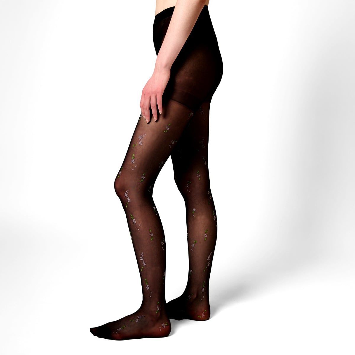 Stems Women's Black Pretty Flowers Sheer Tights In Black