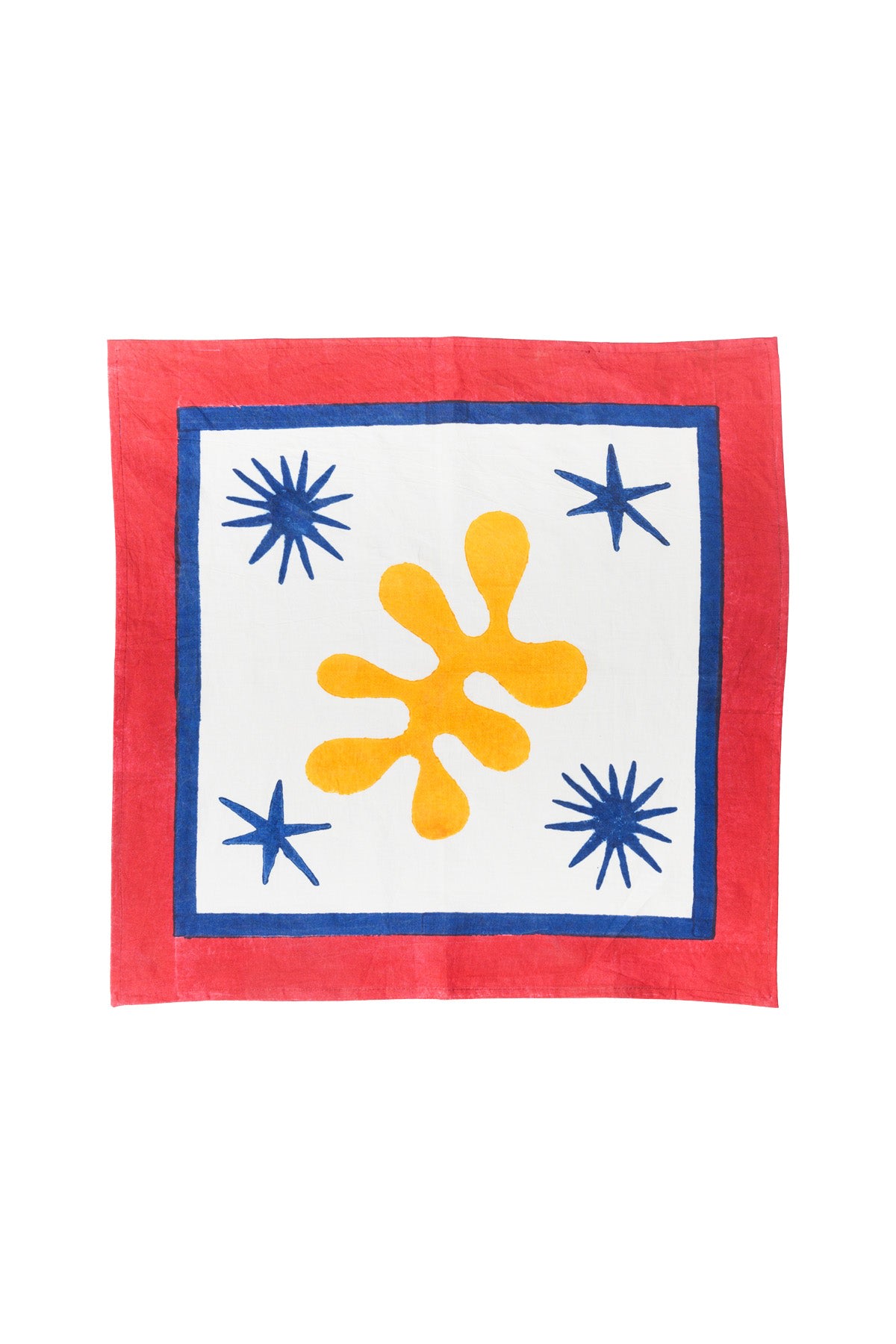 Inner Child Blue / White / Red Celestial Matisse Blockprint Napkins, Set Of Four