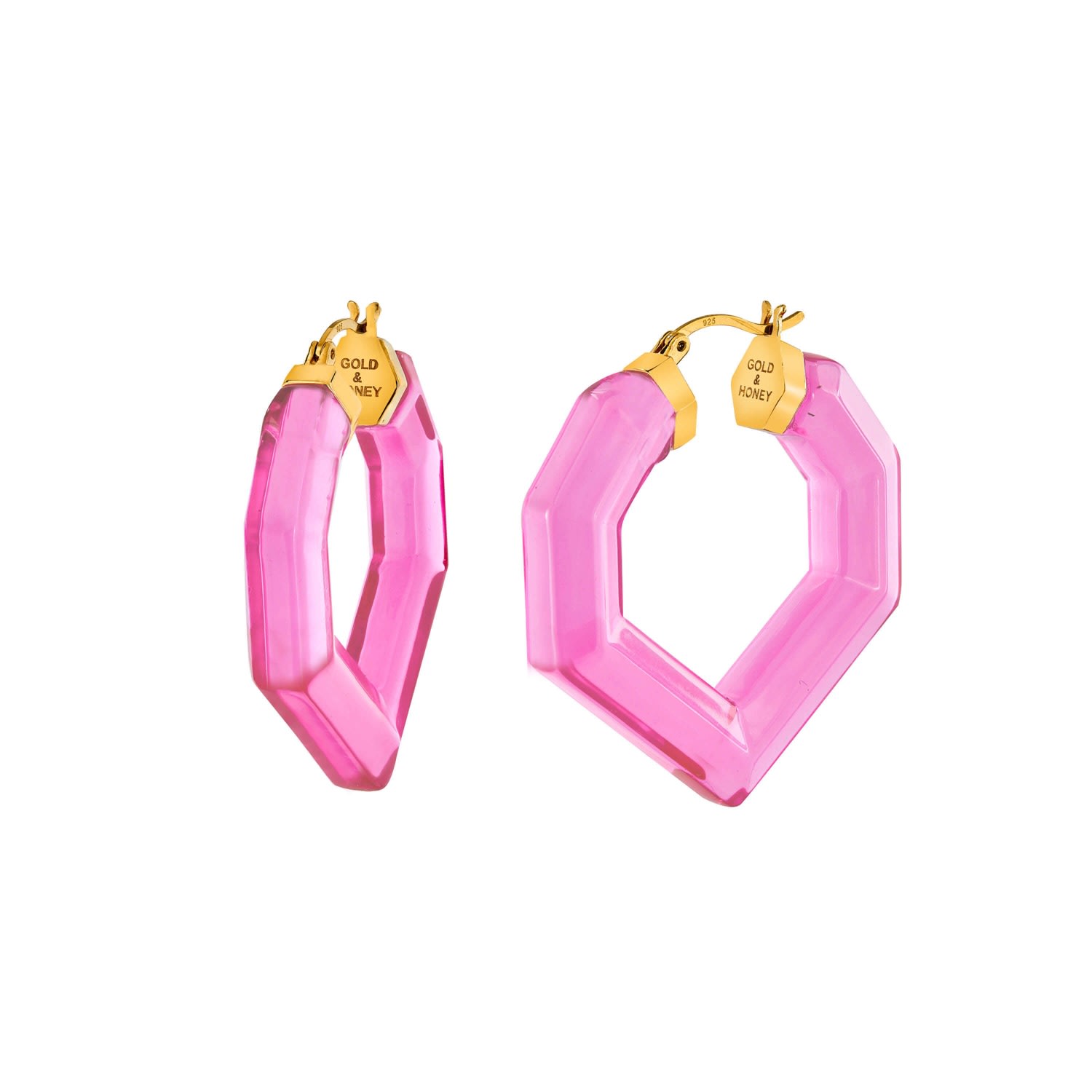 Women’s Pink / Purple / Gold Heart Gemstone Lucite Hoops In Pink Gold & Honey