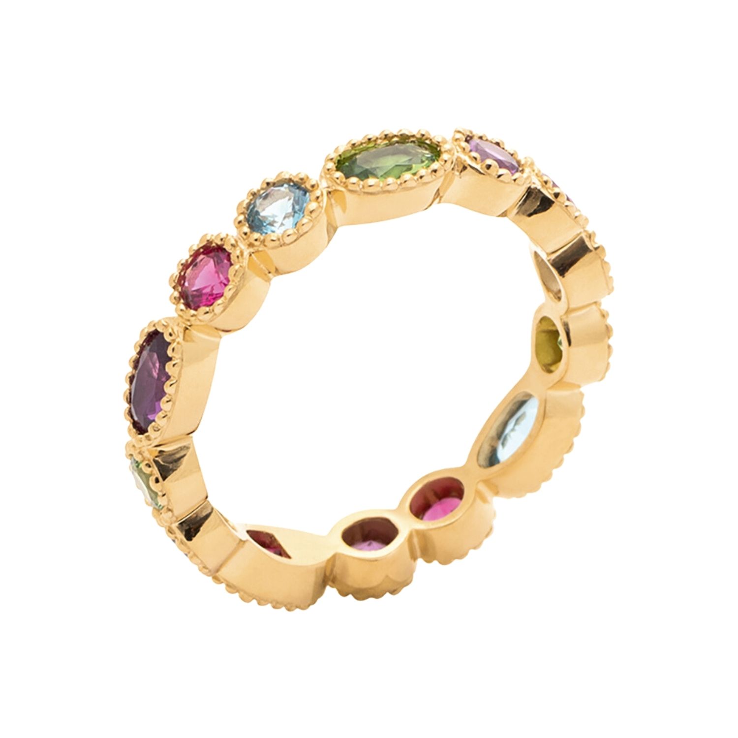 Women’s Gold / Pink / Purple Gold Plated Colourful Stones Eternity Gemstone Ring Harfi