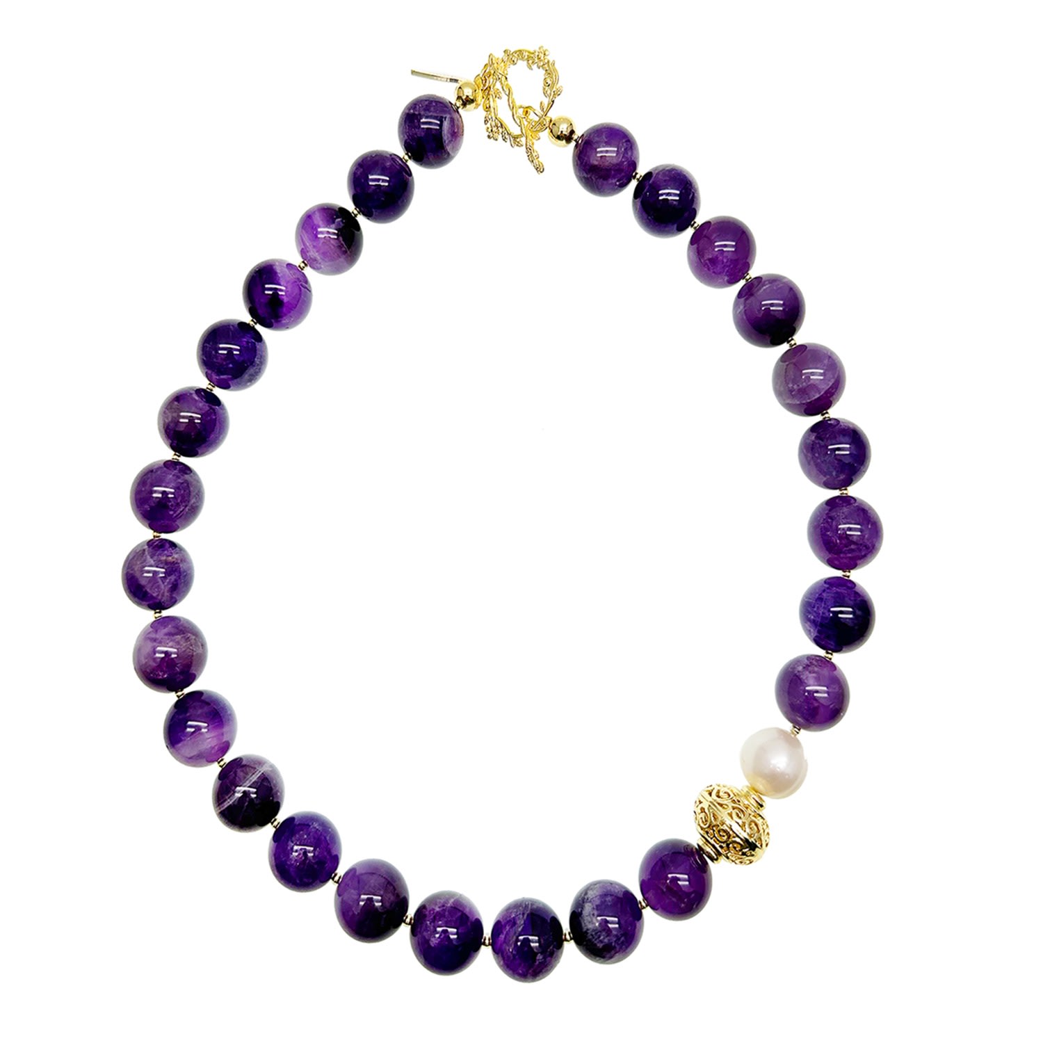 Farra Women's Blue / Pink / Purple Gorgeous Amethyst With Baroque Pearls Chunky Necklace