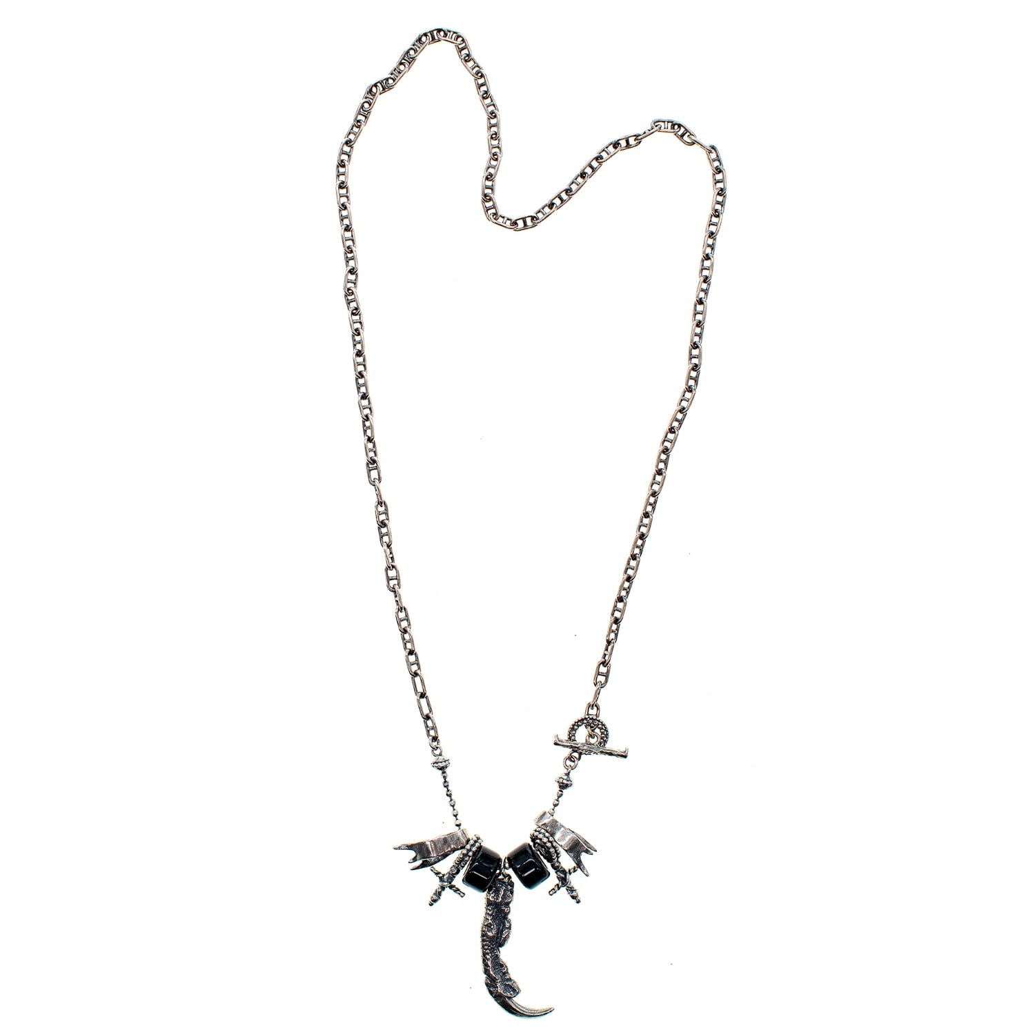 Gem Kingdom Men's Silver / Black Rebel Rebel - Sterling Silver Necklace Falcon Claw