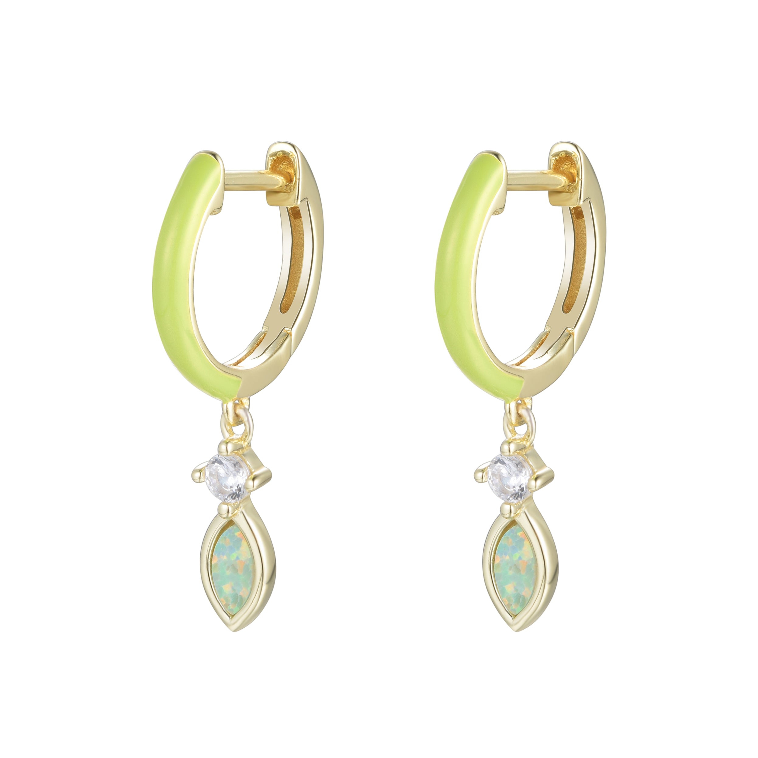 Kamaria Women's Enamel Opal Huggie Earrings - Green In Green