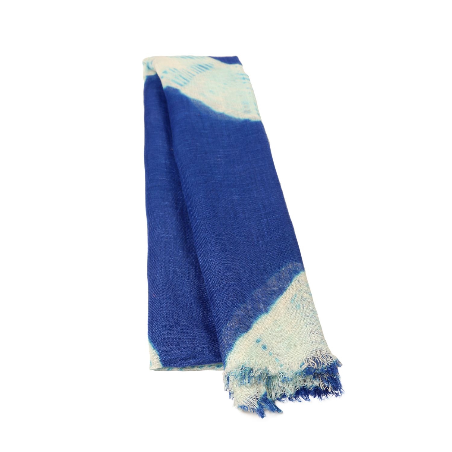 Women’s Blue / White Handmade Marrakech Blue Tie-Dye Linen Scarf Heritagemoda