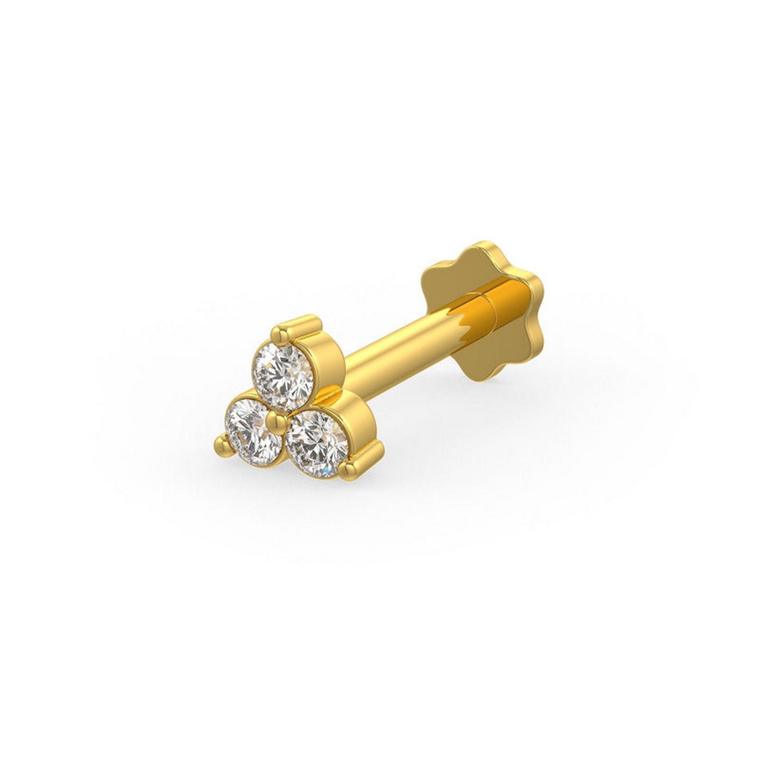 Cervin Blanc Women's Diamond Nose Stud In  Yellow Gold Trilogy With Screwbacks Nose Pin In Yellow