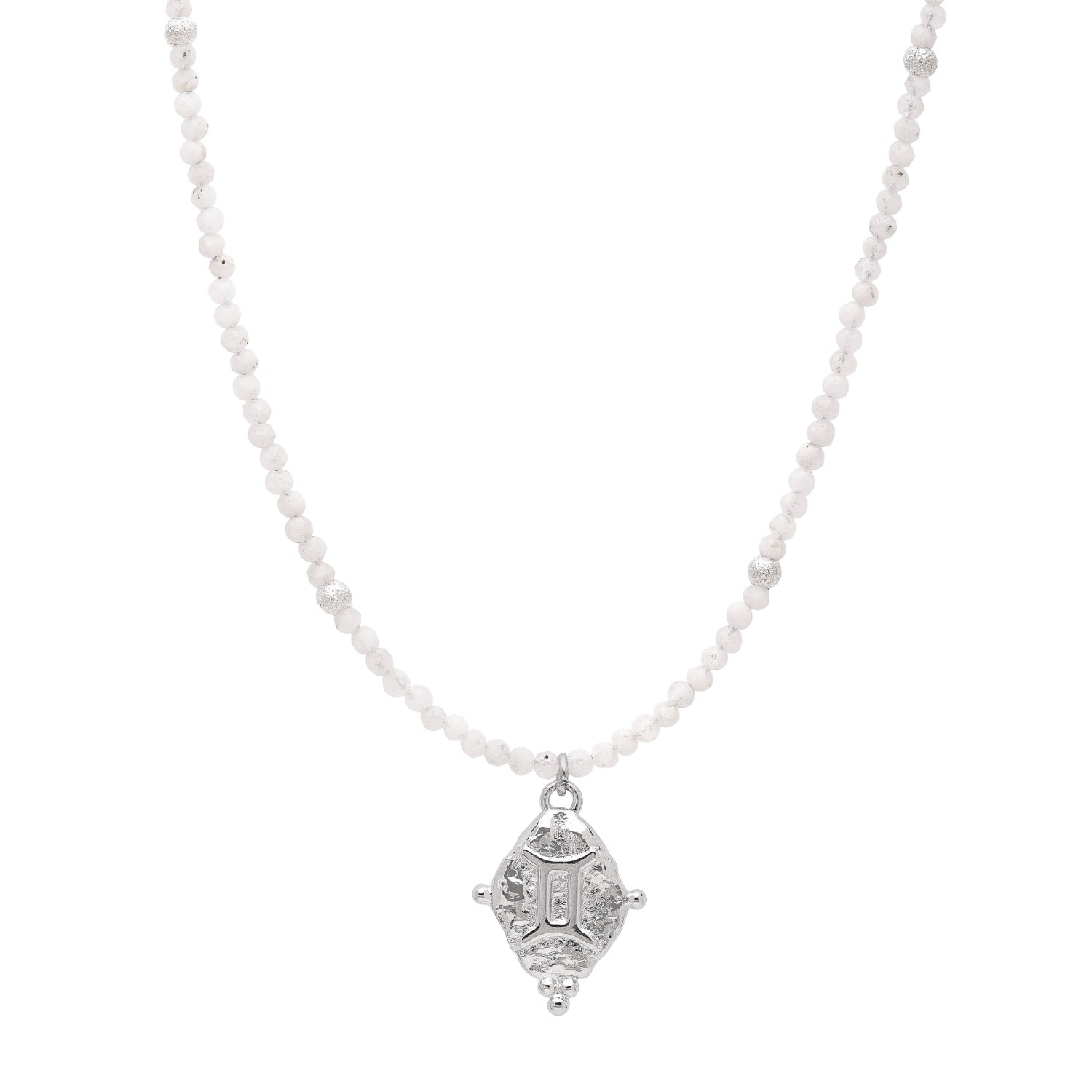 Seven Saints Women's White / Silver Gemini Gemstone Choker Necklace, White Moonstone, White Rhodium Plated In Metallic